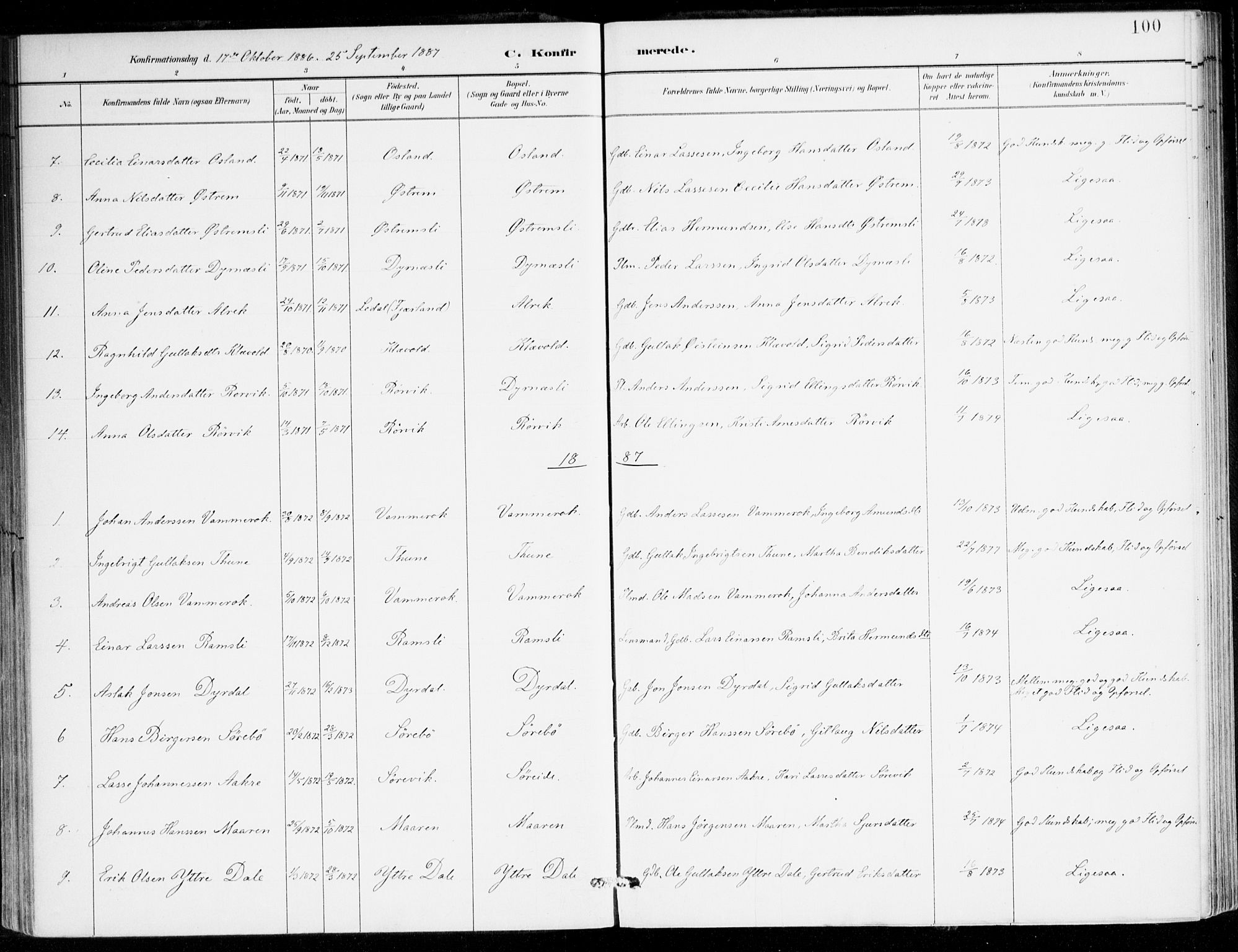 Lavik sokneprestembete, AV/SAB-A-80901: Parish register (official) no. C 1, 1882-1904, p. 100