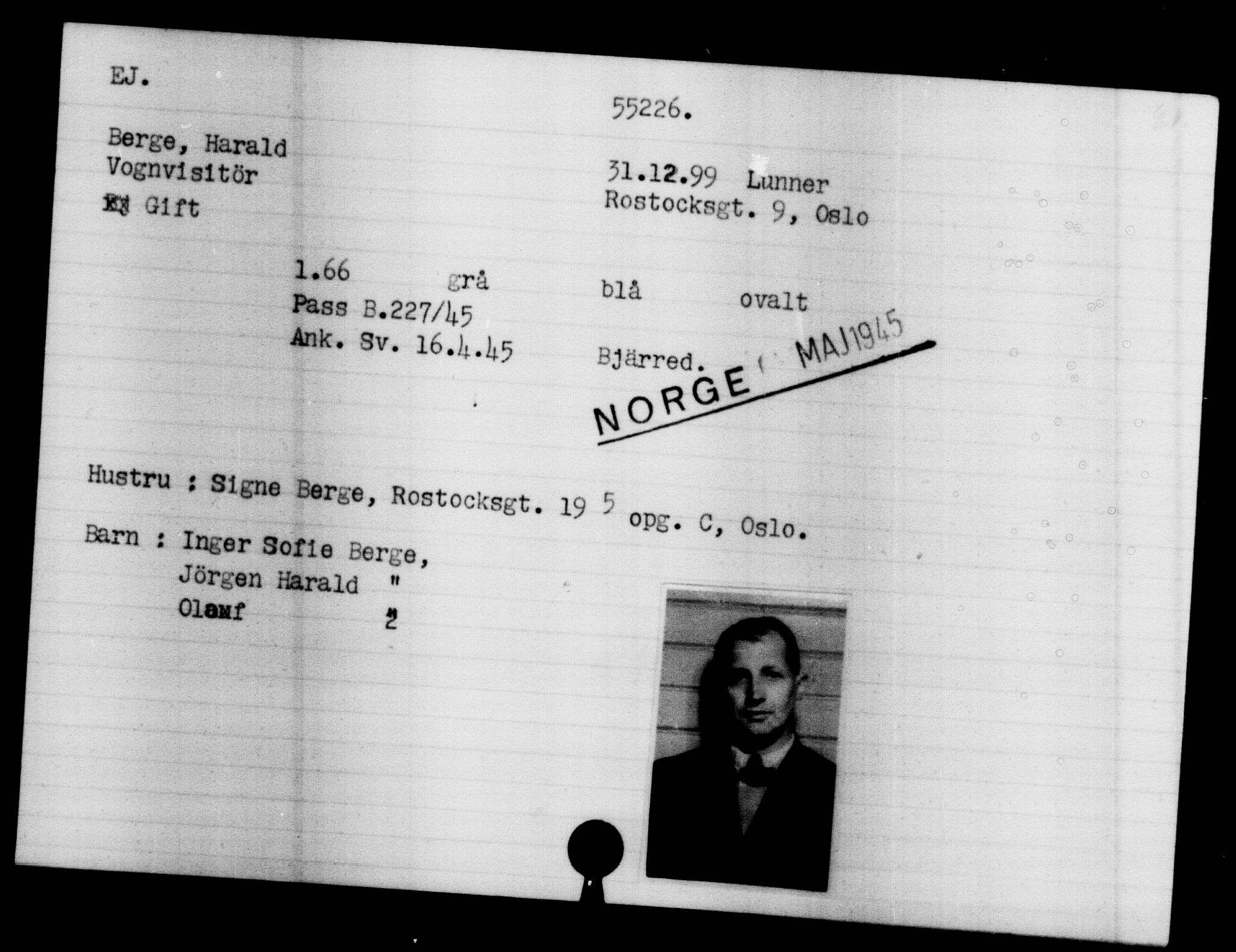 Utenriksstasjonene, Legasjonen i Stockholm, Flyktningkontoret, AV/RA-S-6753/V/Va/L0020: Kjesäterkartoteket, flyktninger med registreringsnr. 55000-58245, 1940-1945, p. 229