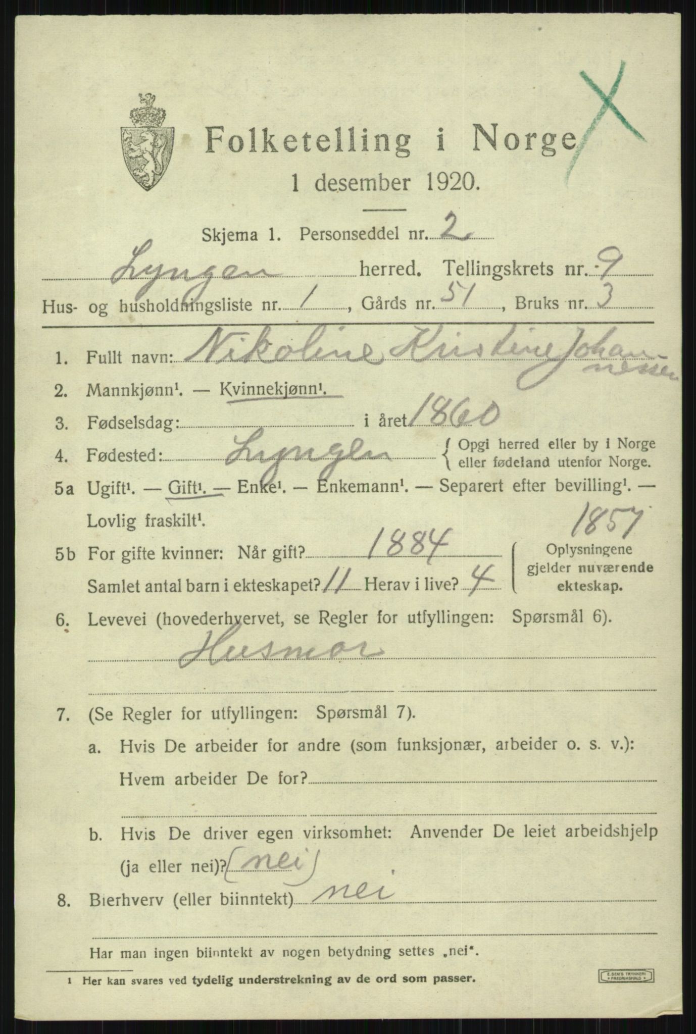 SATØ, 1920 census for Lyngen, 1920, p. 7555