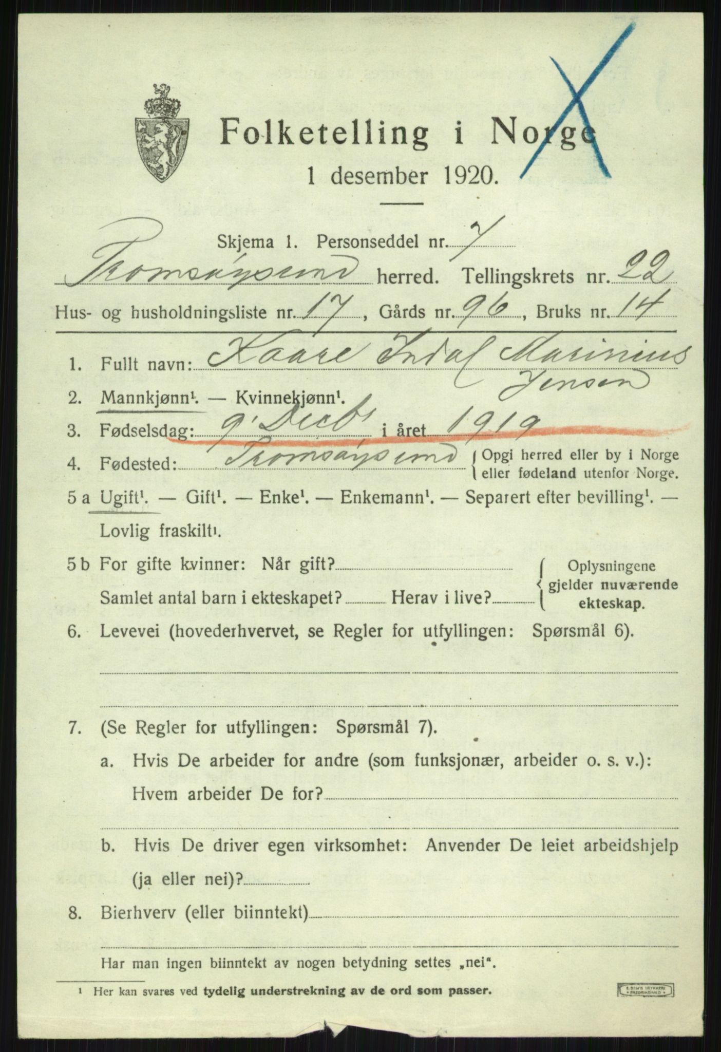 SATØ, 1920 census for Tromsøysund, 1920, p. 11522