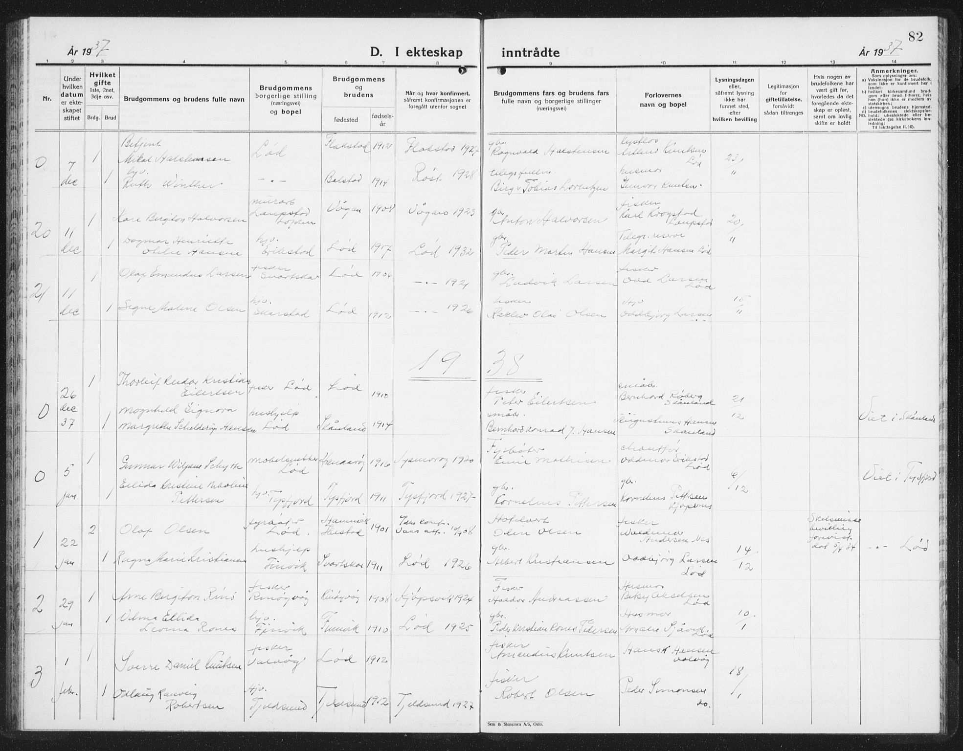 Ministerialprotokoller, klokkerbøker og fødselsregistre - Nordland, SAT/A-1459/872/L1050: Parish register (copy) no. 872C06, 1932-1942, p. 82