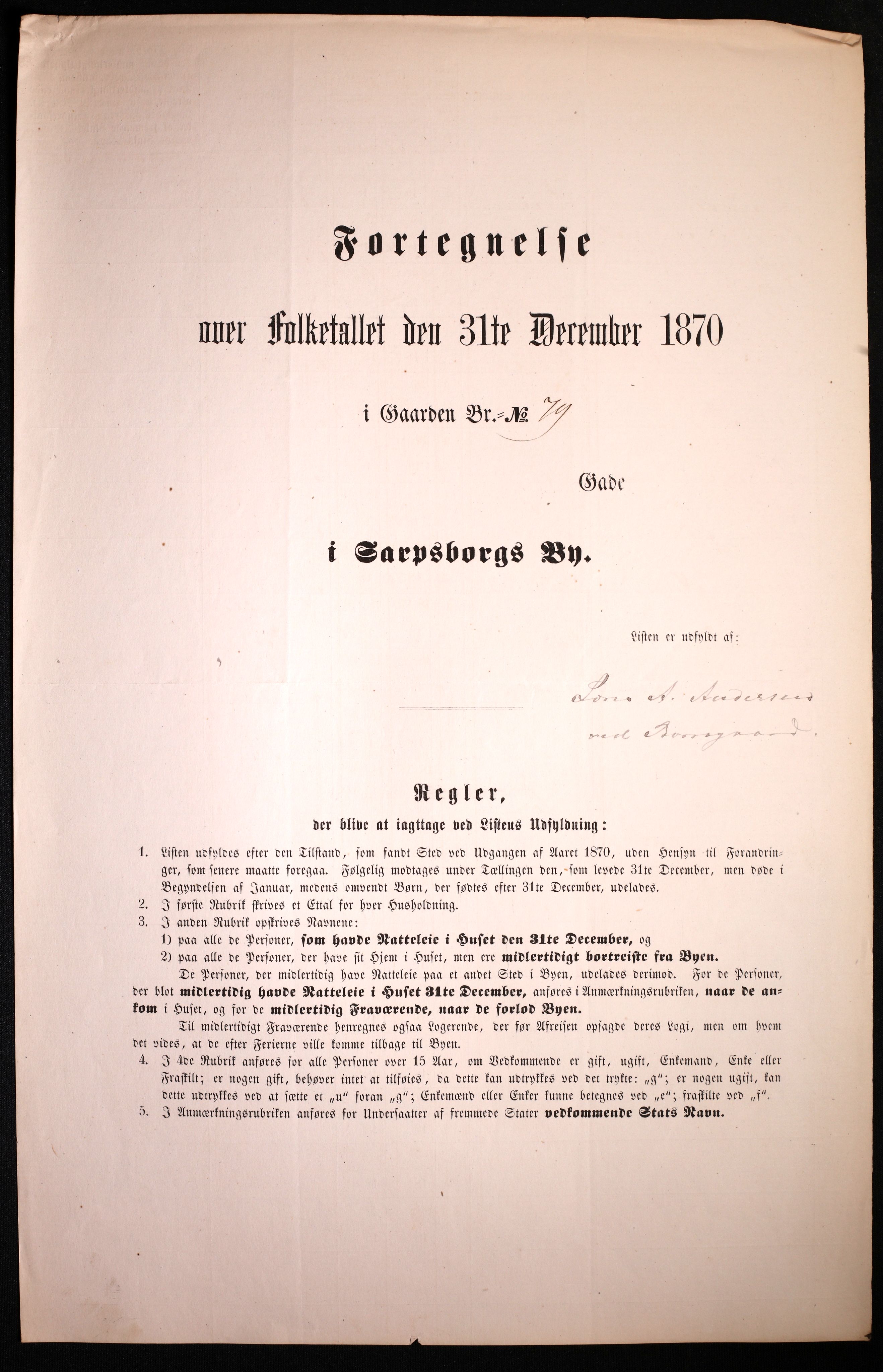 RA, 1870 census for 0102 Sarpsborg, 1870, p. 449