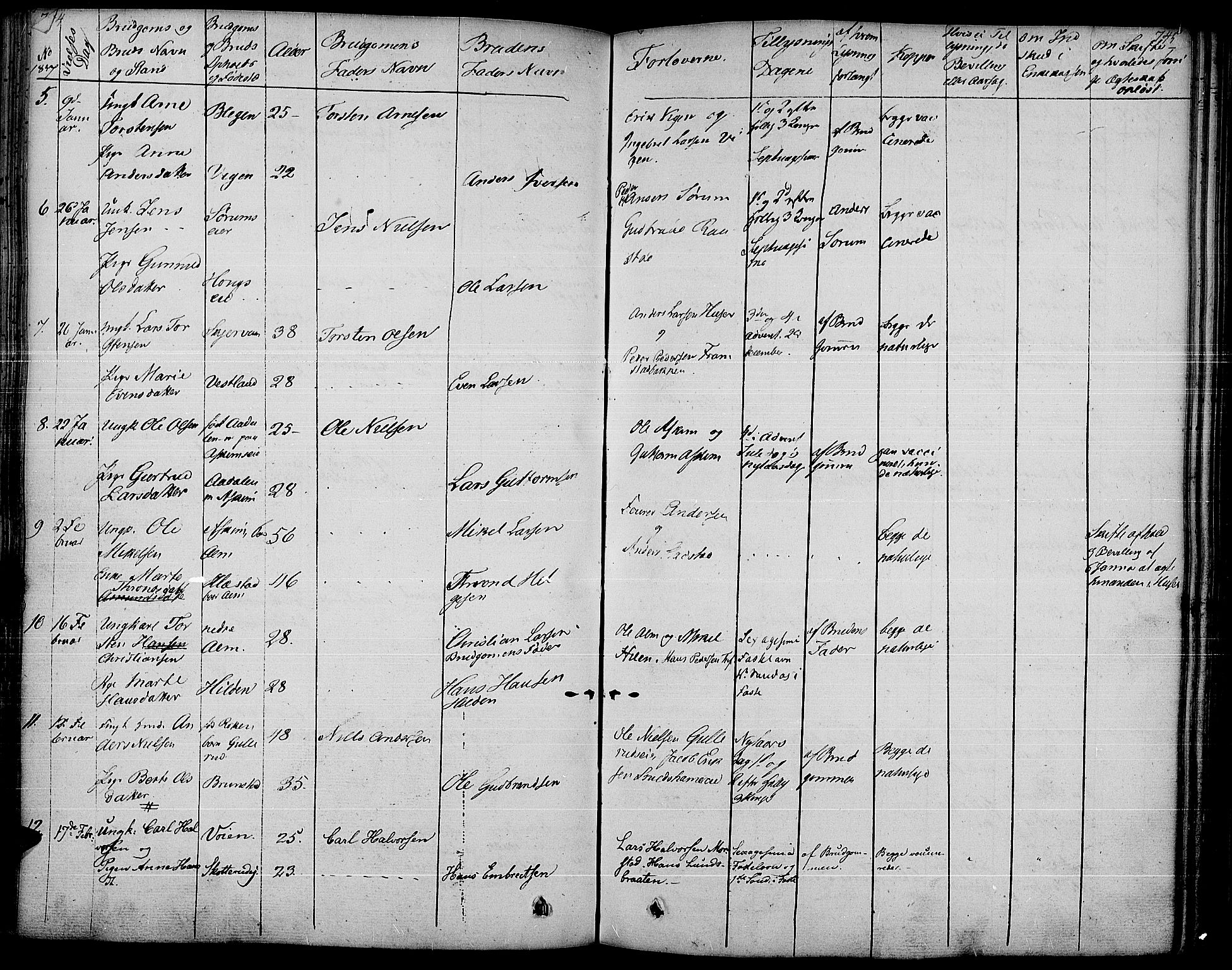 Gran prestekontor, SAH/PREST-112/H/Ha/Haa/L0010: Parish register (official) no. 10, 1824-1842, p. 744-745