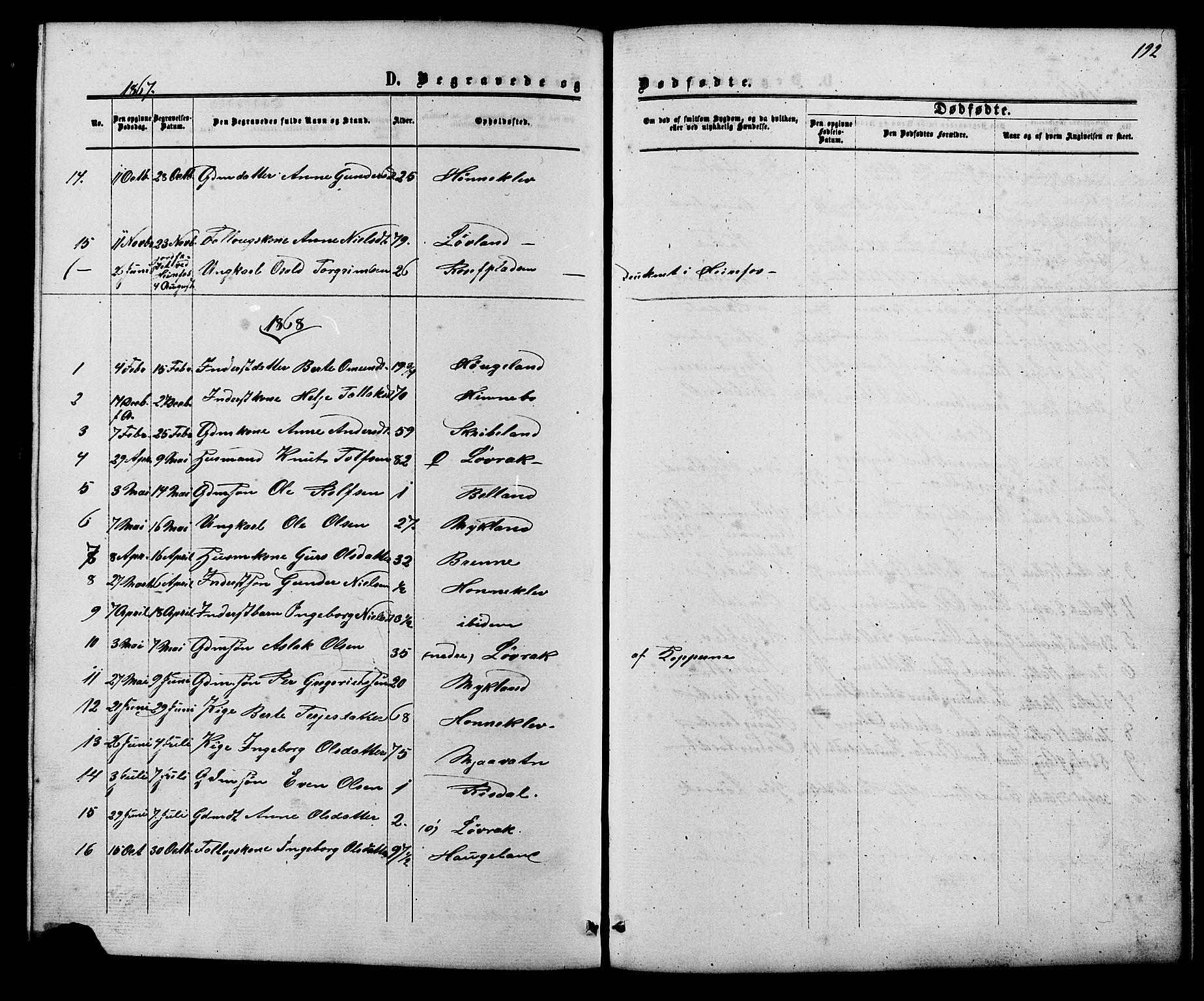 Herefoss sokneprestkontor, SAK/1111-0019/F/Fb/Fbc/L0002: Parish register (copy) no. B 2, 1867-1886, p. 192