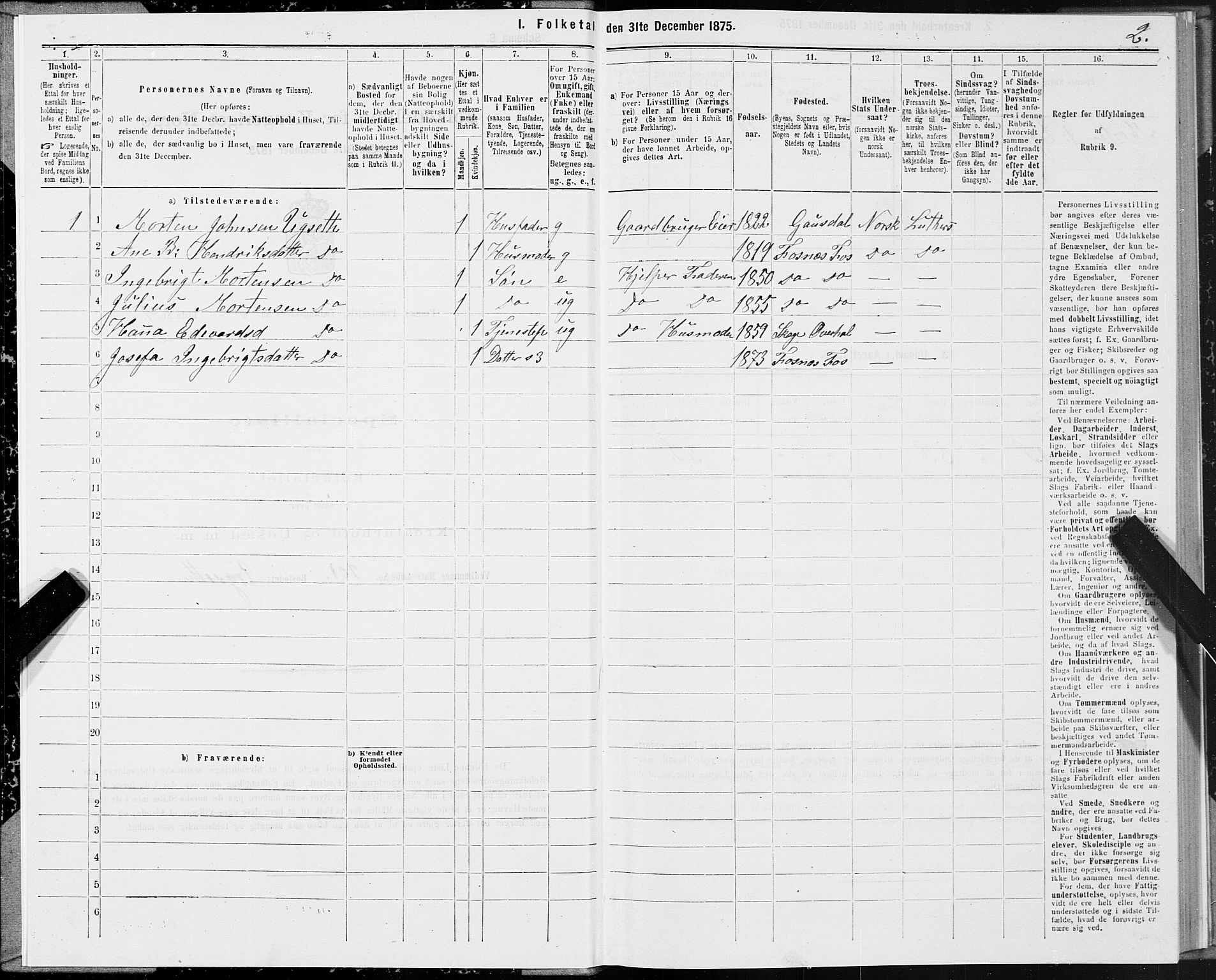 SAT, 1875 census for 1748P Fosnes, 1875, p. 2002