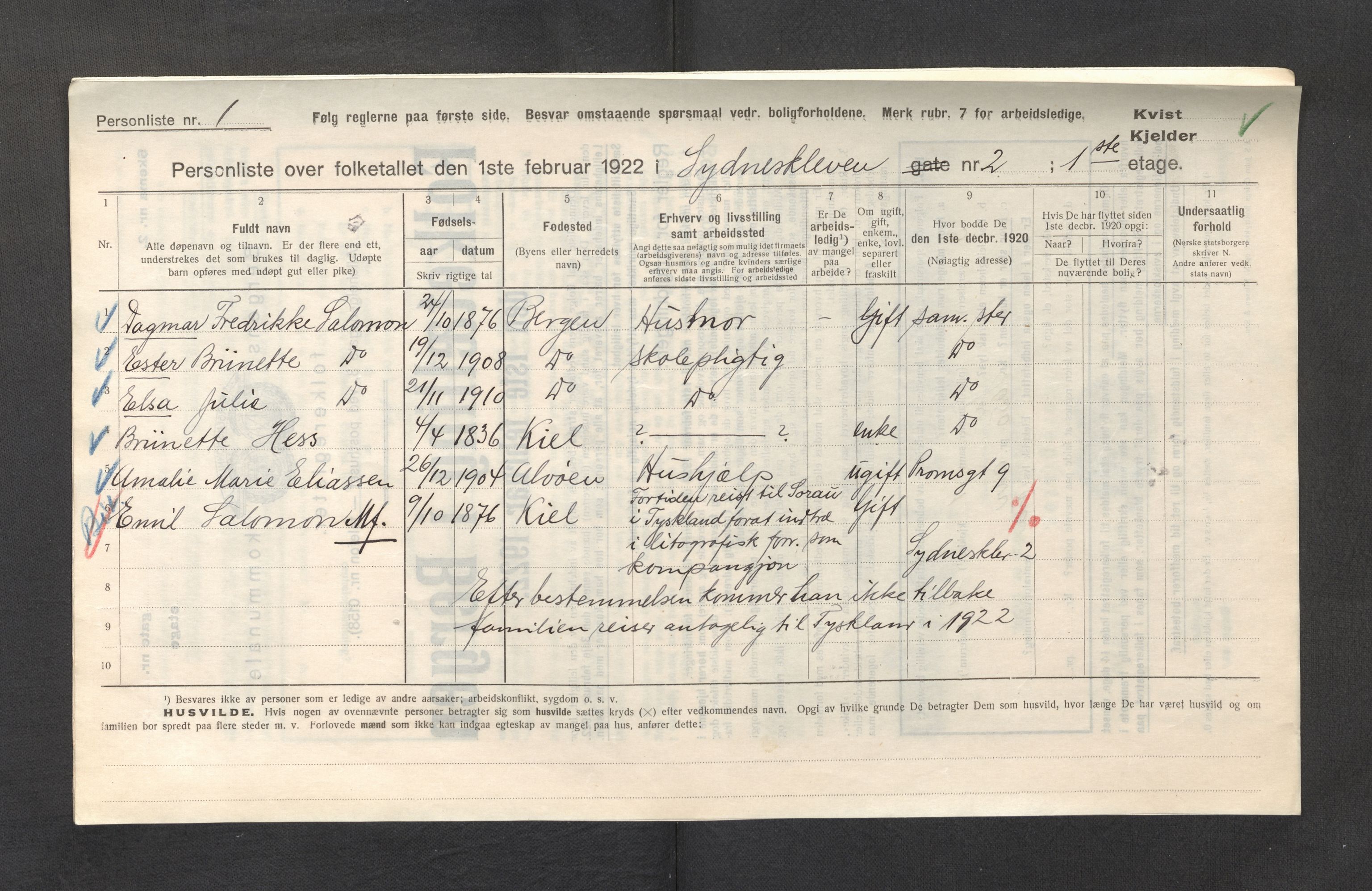 SAB, Municipal Census 1922 for Bergen, 1922, p. 42470