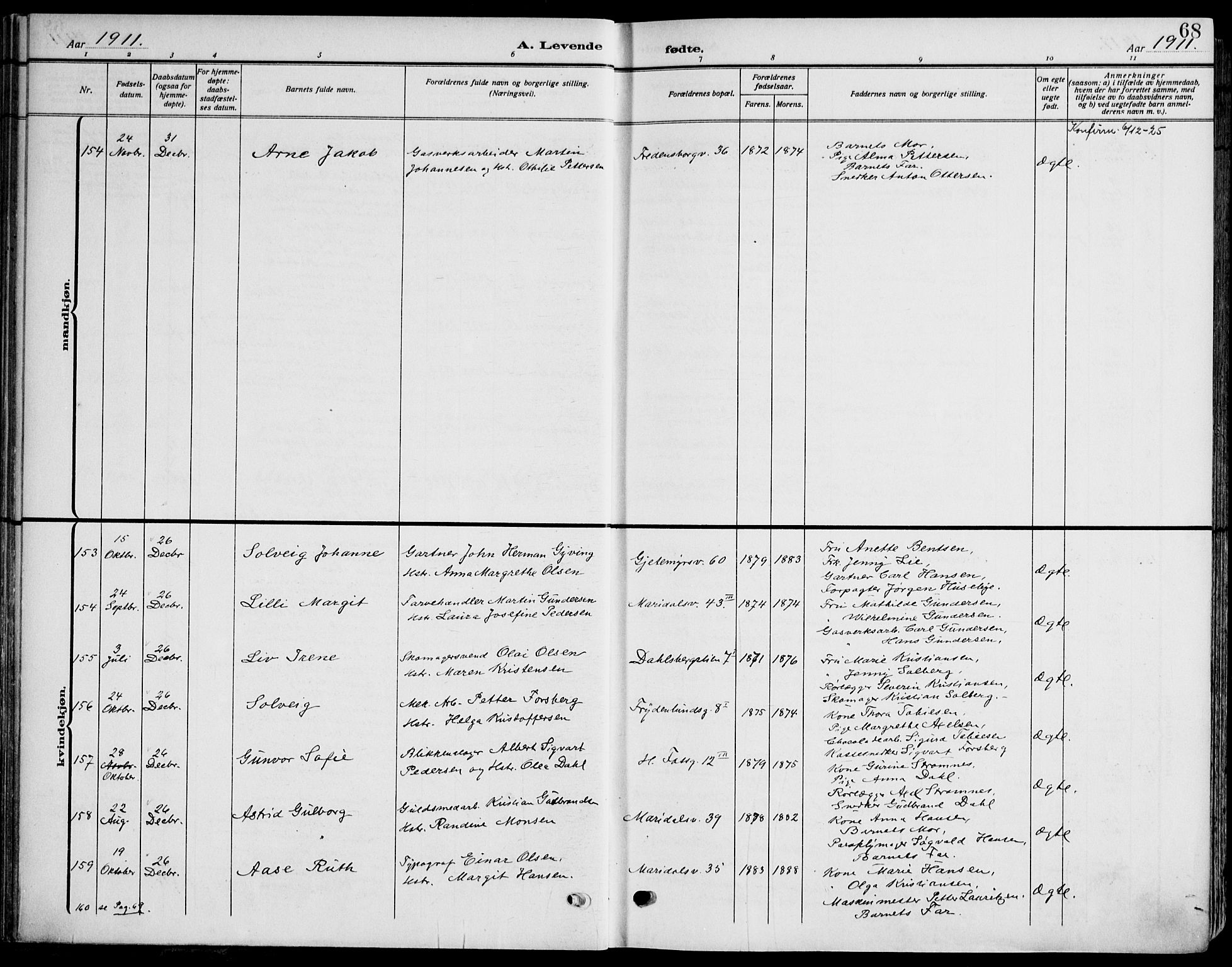Gamle Aker prestekontor Kirkebøker, SAO/A-10617a/F/L0014: Parish register (official) no. 14, 1909-1924, p. 68