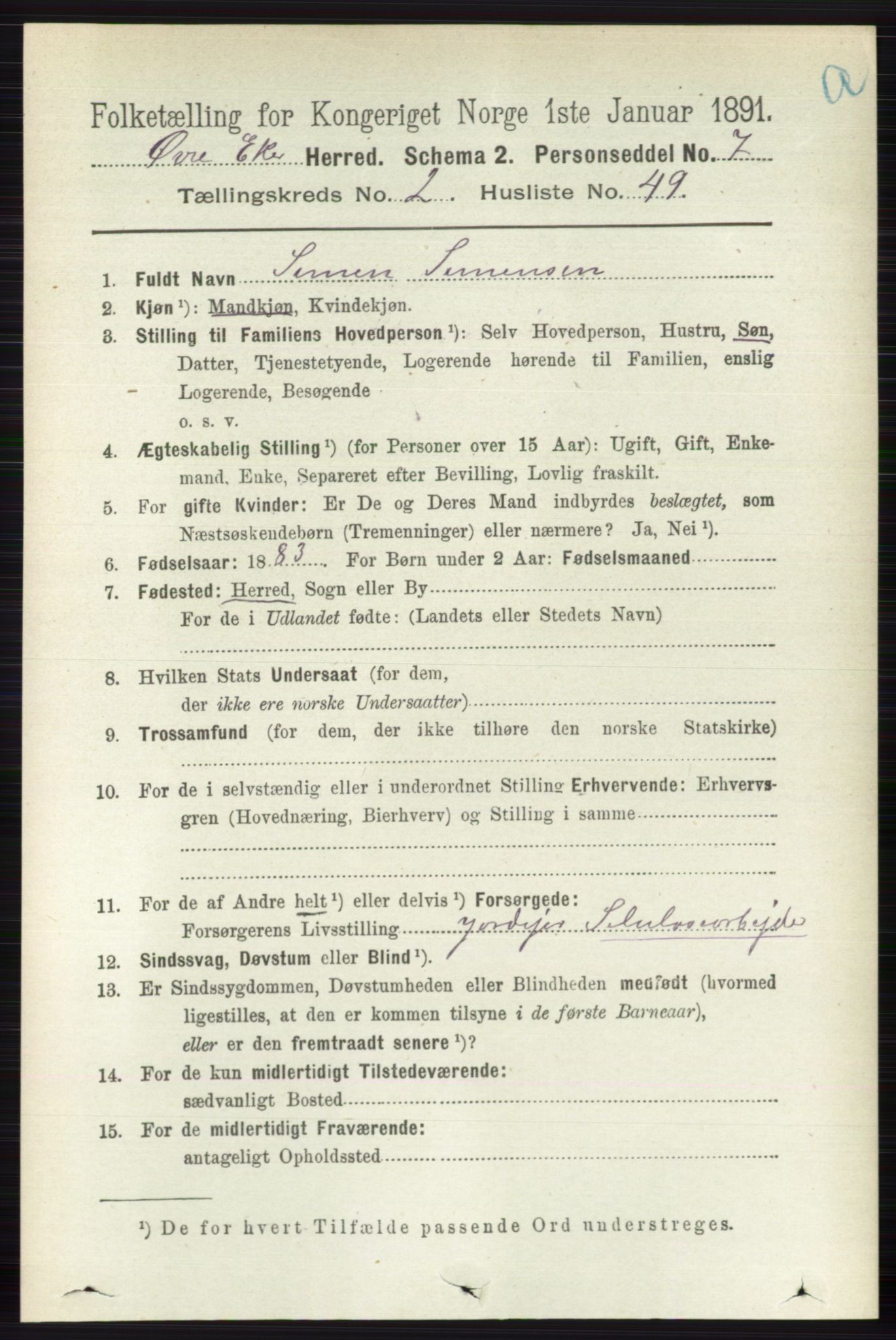 RA, 1891 census for 0624 Øvre Eiker, 1891, p. 811