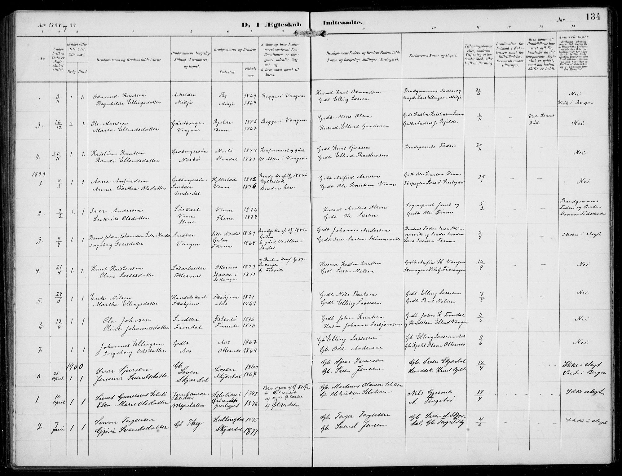 Aurland sokneprestembete, SAB/A-99937/H/Hb/Hba/L0003: Parish register (copy) no. A 3, 1896-1939, p. 134