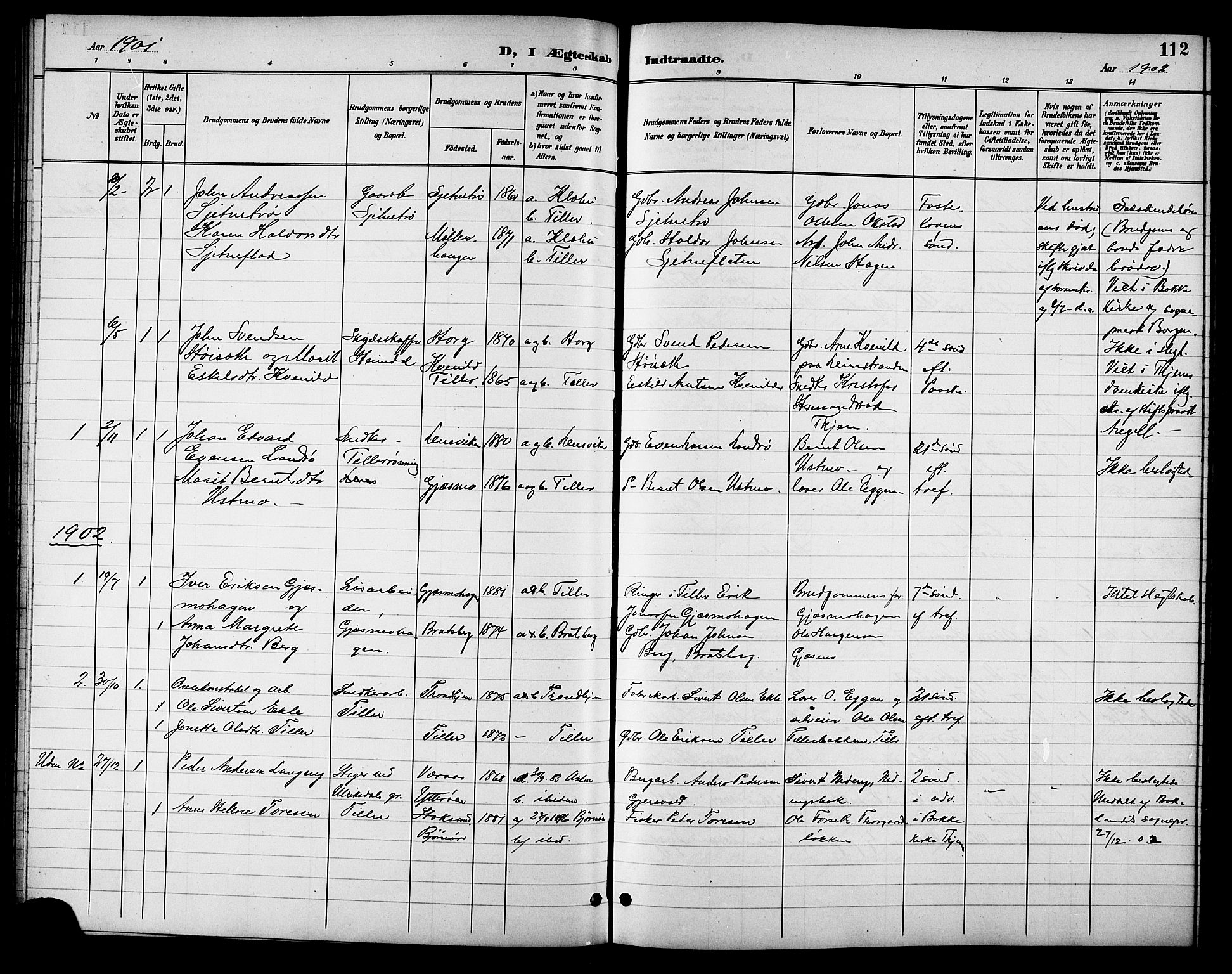 Ministerialprotokoller, klokkerbøker og fødselsregistre - Sør-Trøndelag, SAT/A-1456/621/L0460: Parish register (copy) no. 621C03, 1896-1914, p. 112