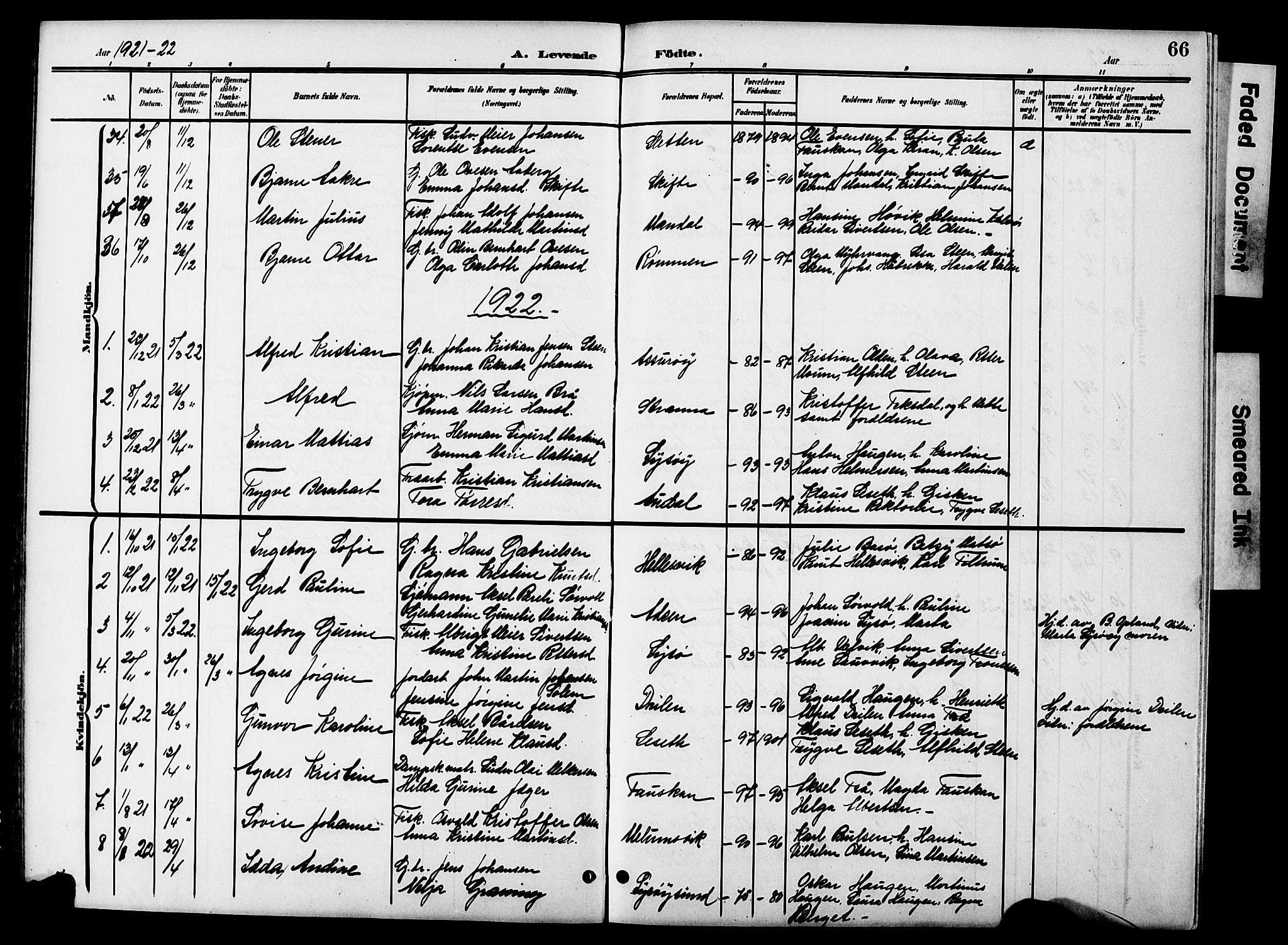 Ministerialprotokoller, klokkerbøker og fødselsregistre - Sør-Trøndelag, SAT/A-1456/654/L0666: Parish register (copy) no. 654C02, 1901-1925, p. 66
