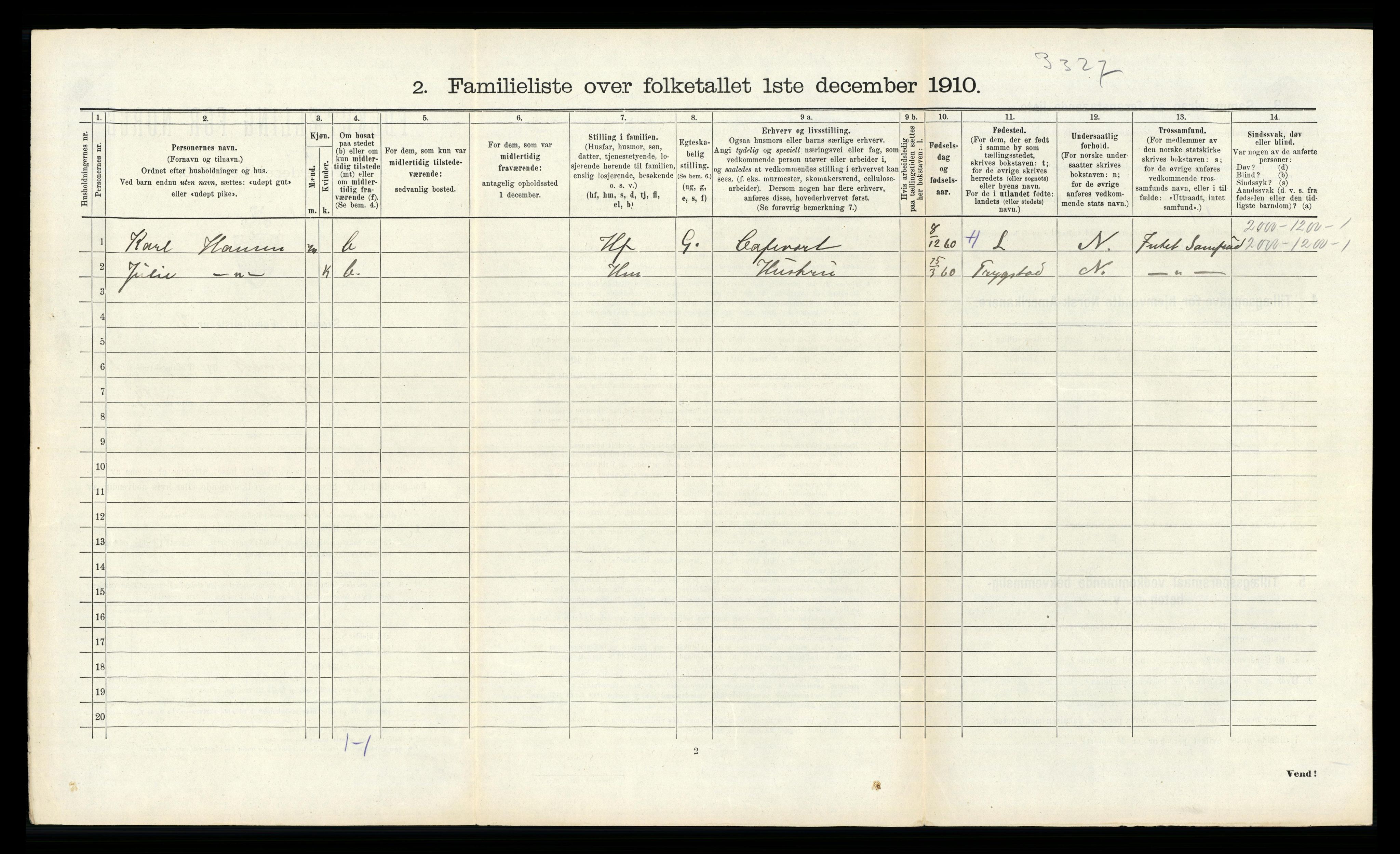 RA, 1910 census for Larvik, 1910, p. 484