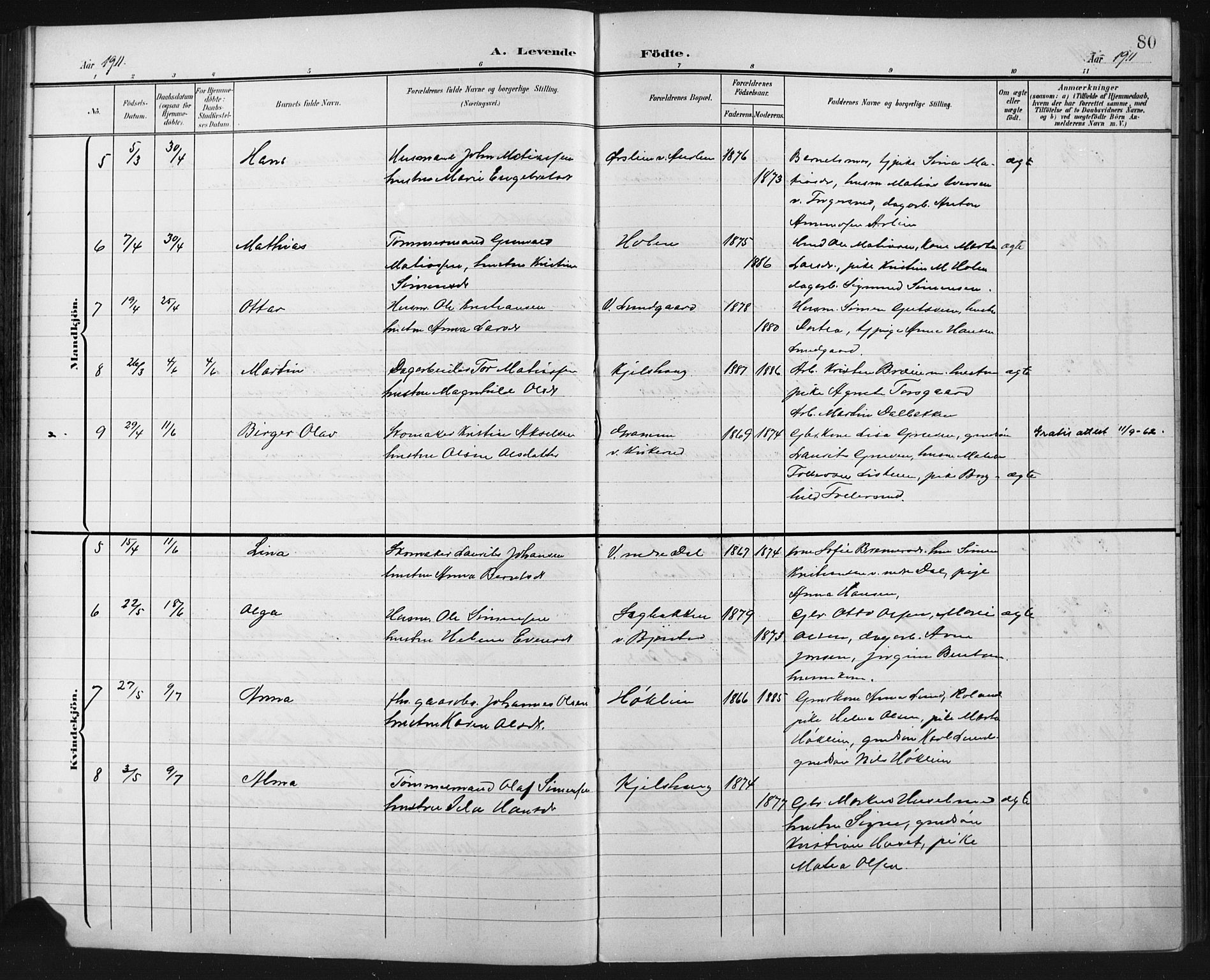 Fåberg prestekontor, AV/SAH-PREST-086/H/Ha/Hab/L0011: Parish register (copy) no. 11, 1901-1921, p. 80