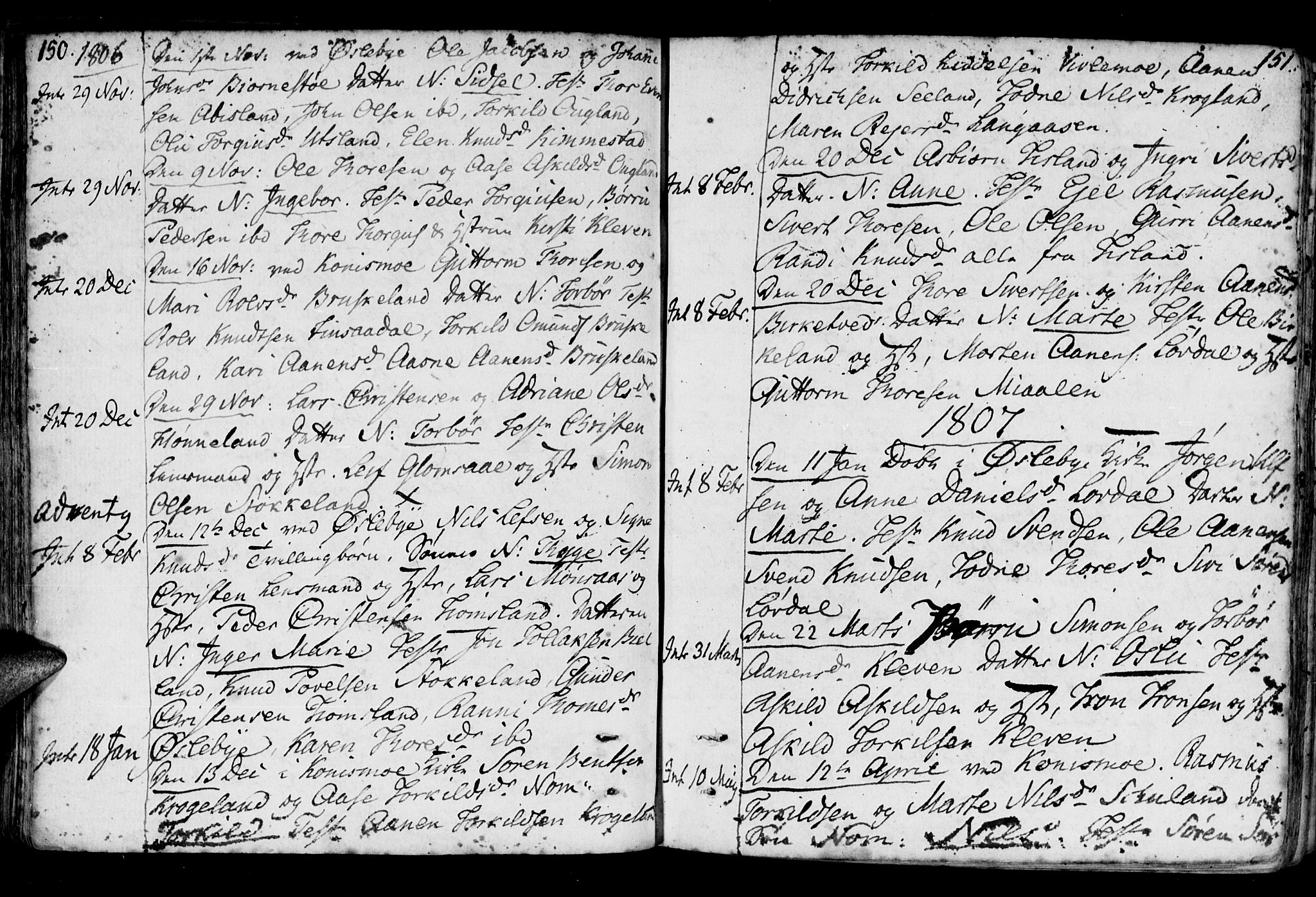 Holum sokneprestkontor, AV/SAK-1111-0022/F/Fa/Fab/L0004: Parish register (official) no. A 4, 1774-1847, p. 150-151