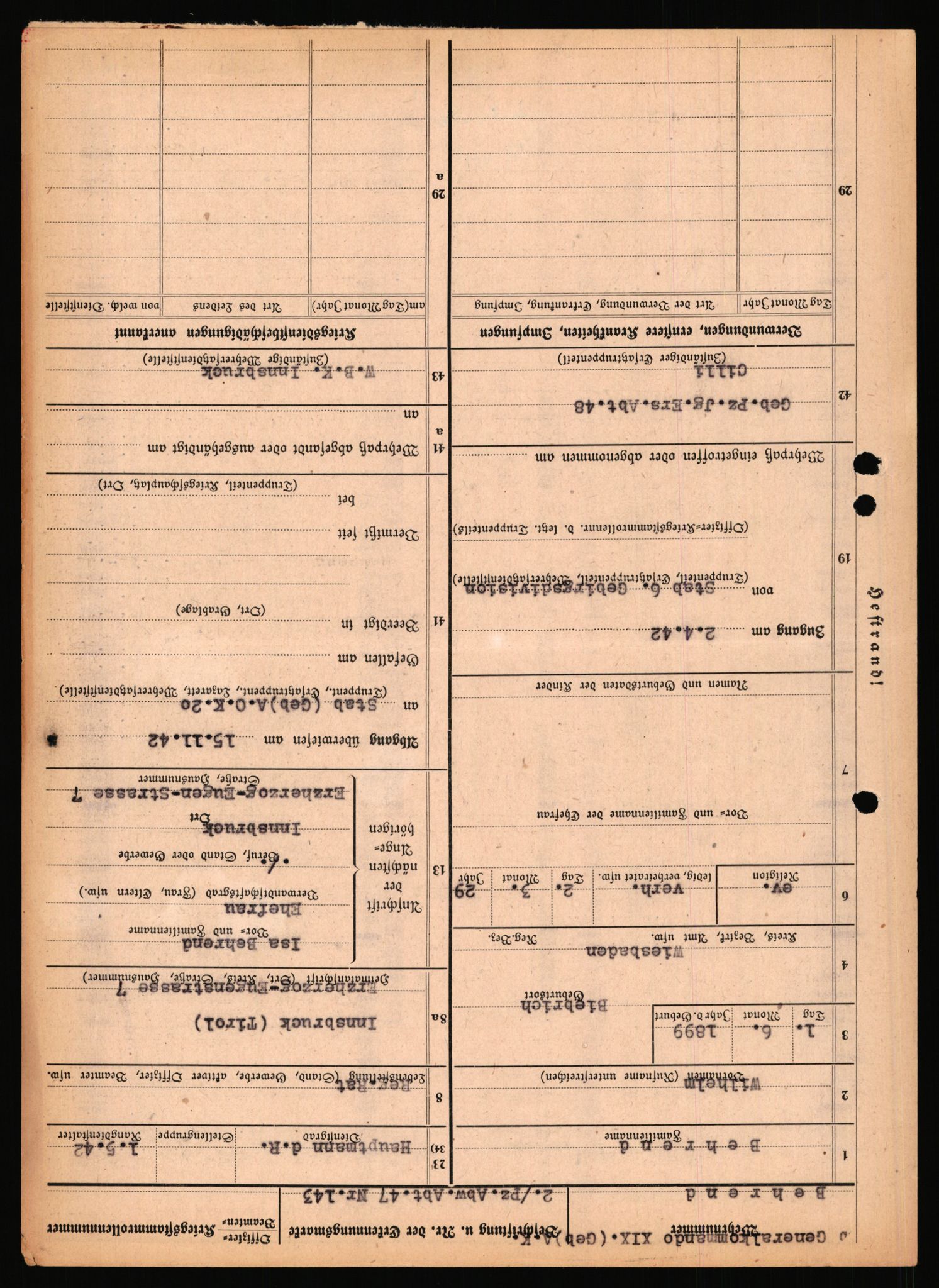 Forsvarets Overkommando. 2 kontor. Arkiv 11.4. Spredte tyske arkivsaker, AV/RA-RAFA-7031/D/Dar/Dara/L0018: Personalbøker, 1940-1945, p. 84