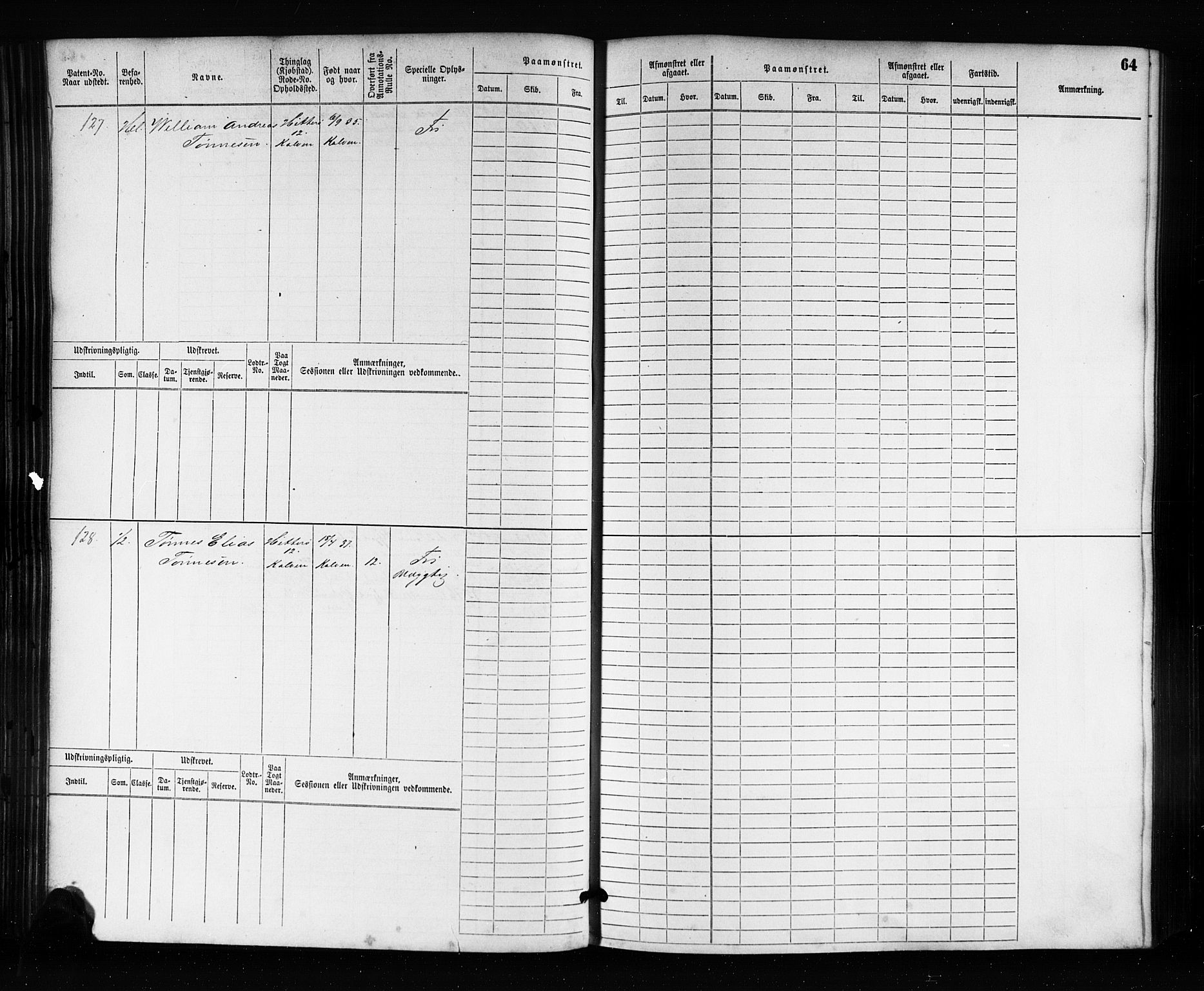 Flekkefjord mønstringskrets, AV/SAK-2031-0018/F/Fb/L0001: Hovedrulle nr 1-764, N-4, 1868-1900, p. 65