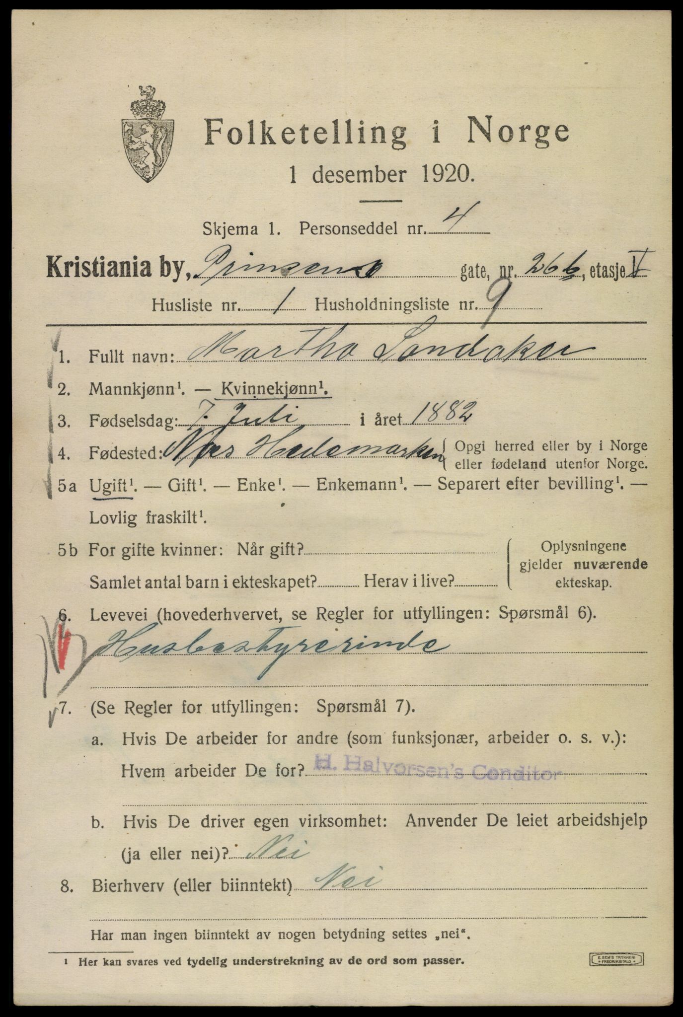 SAO, 1920 census for Kristiania, 1920, p. 458717