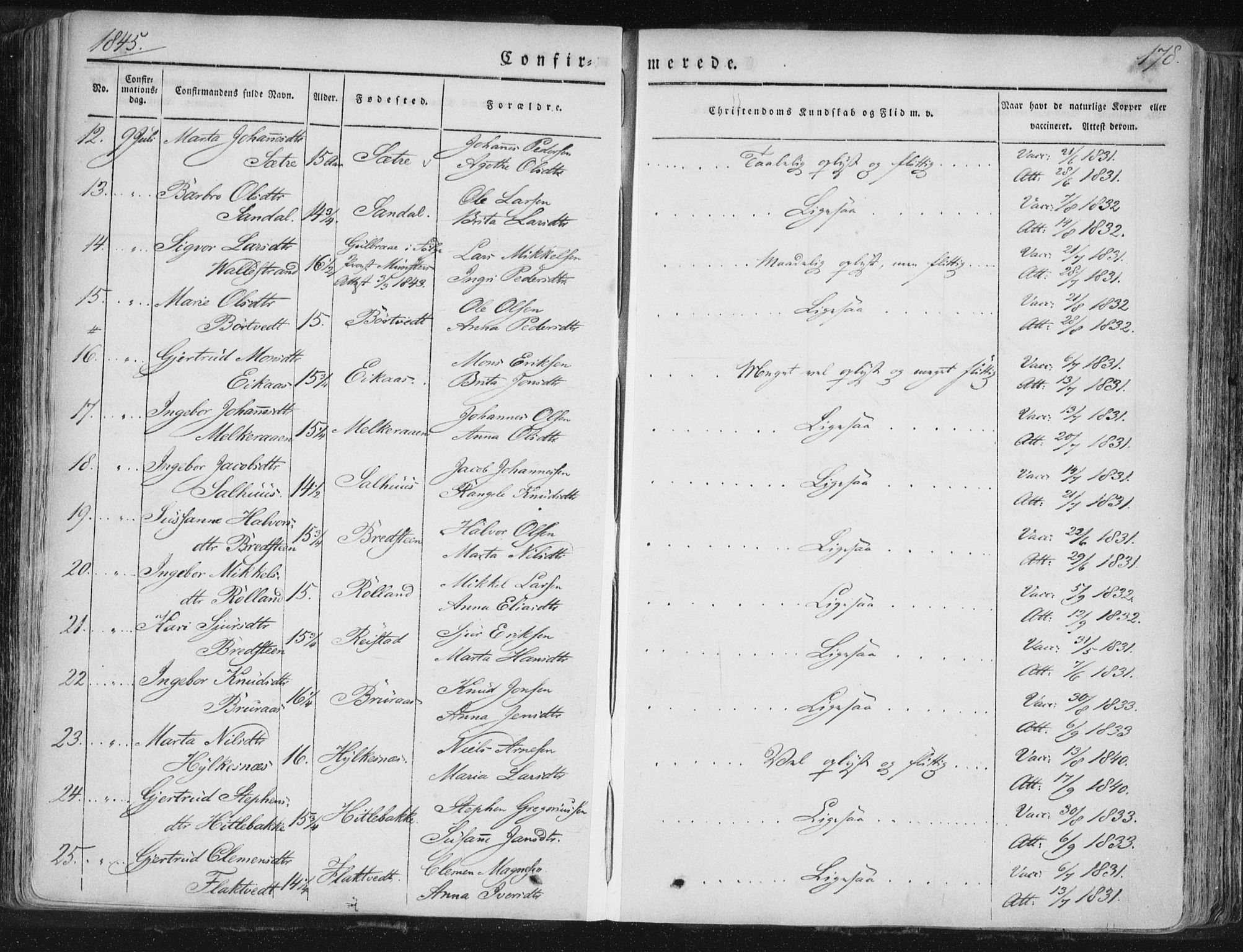 Hamre sokneprestembete, AV/SAB-A-75501/H/Ha/Haa/Haaa/L0012: Parish register (official) no. A 12, 1834-1845, p. 178