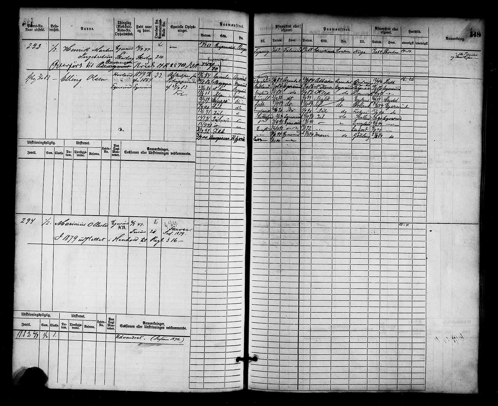 Egersund mønstringskrets, AV/SAK-2031-0019/F/Fb/L0001: Hovedrulle nr 1-666, O-3, 1868-1920, p. 154