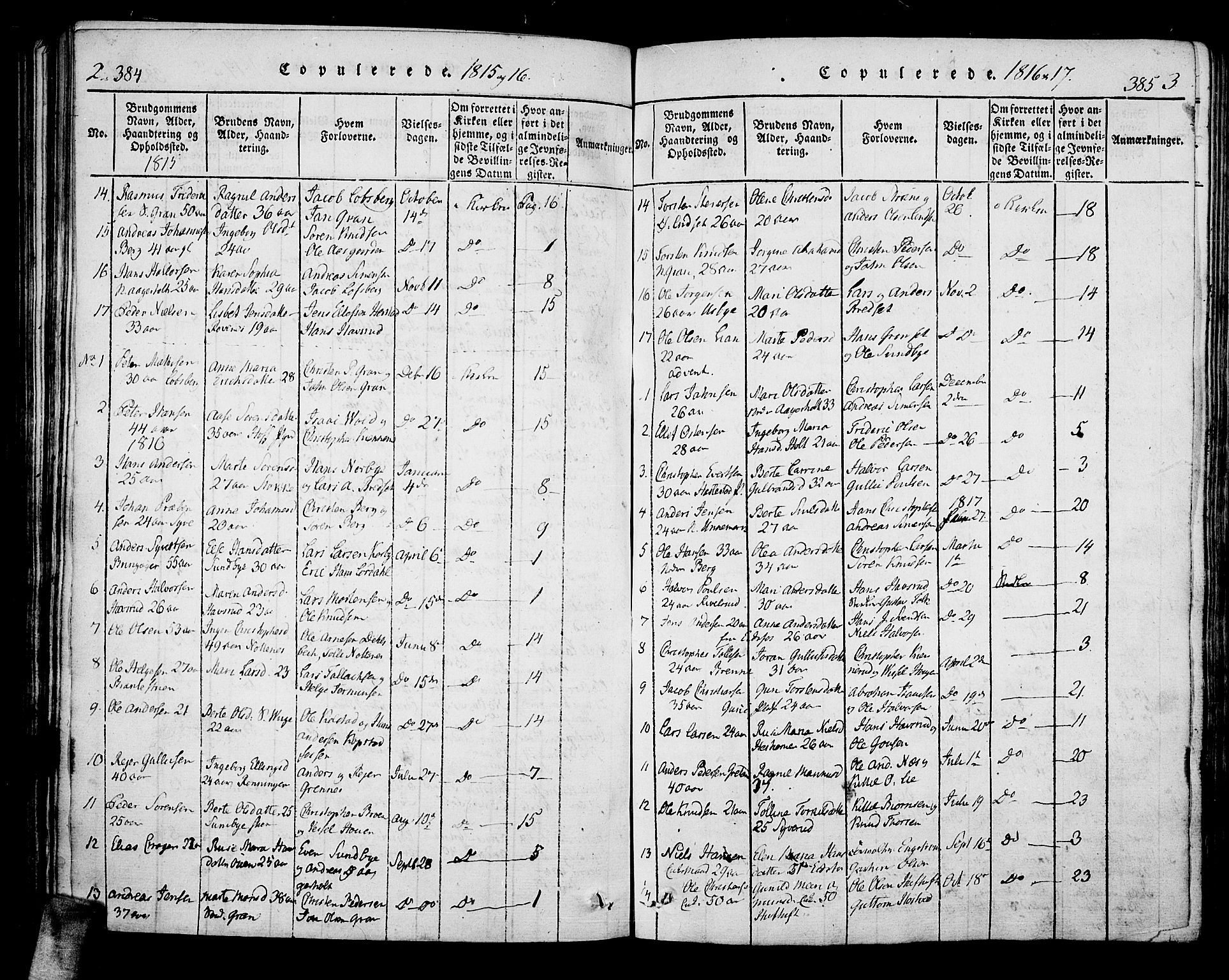 Hof kirkebøker, SAKO/A-64/F/Fa/L0004: Parish register (official) no. I 4, 1814-1843, p. 384-385