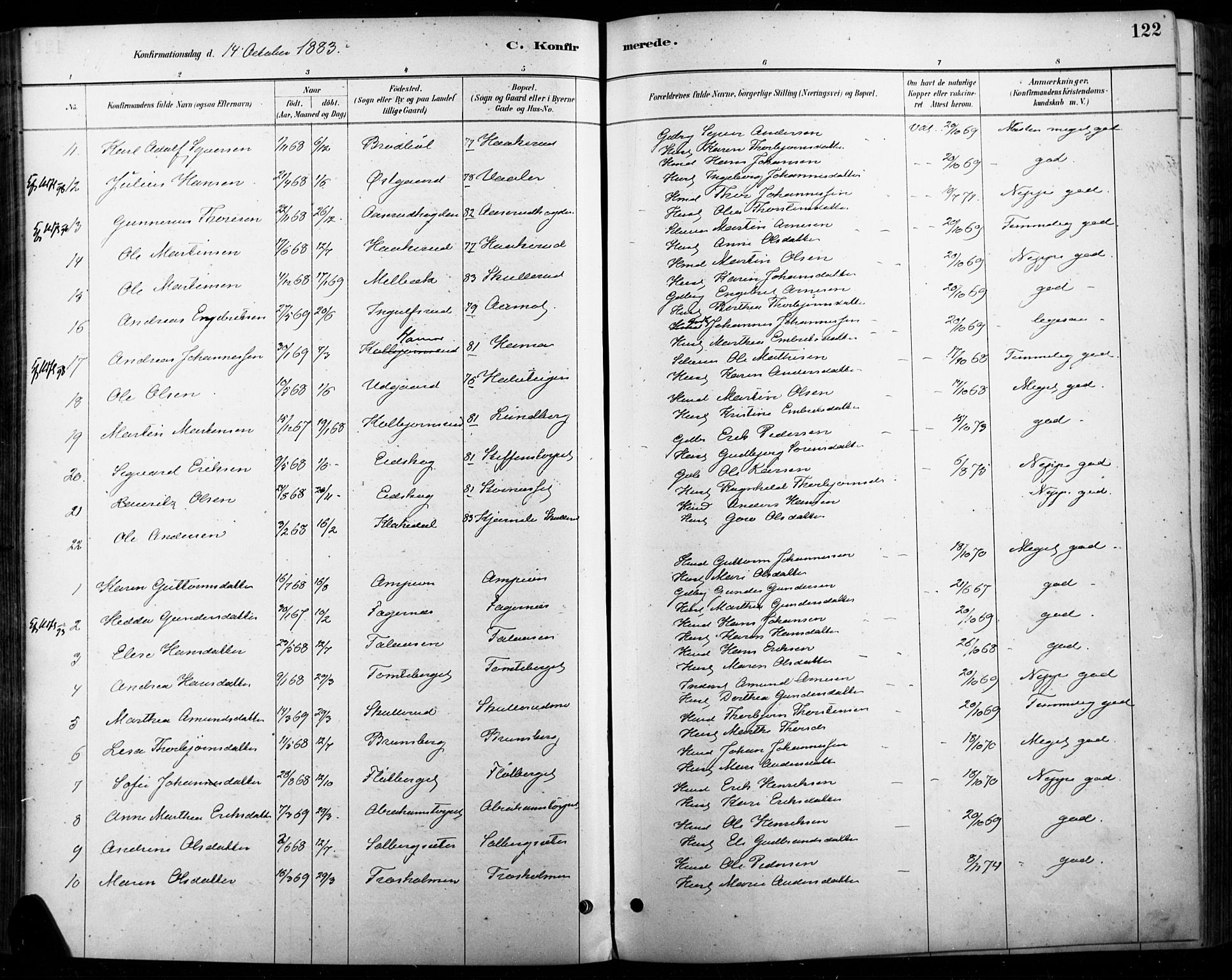 Vinger prestekontor, AV/SAH-PREST-024/H/Ha/Haa/L0015: Parish register (official) no. 15, 1881-1900, p. 122