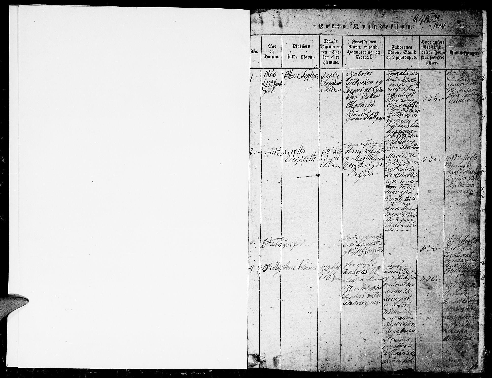 Herad sokneprestkontor, SAK/1111-0018/F/Fb/Fba/L0001: Parish register (copy) no. B 1, 1815-1852, p. 1