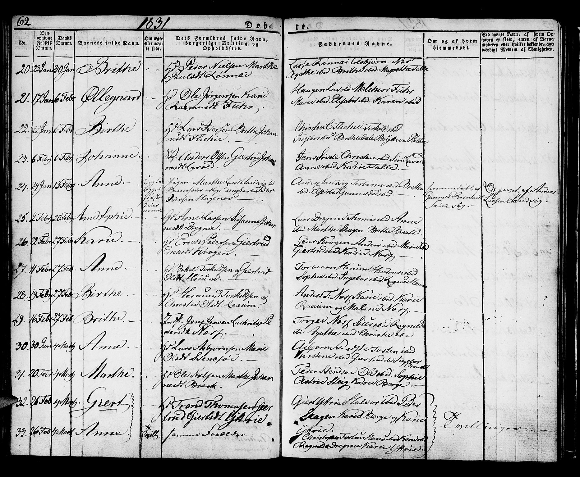 Luster sokneprestembete, AV/SAB-A-81101/H/Haa/Haaa/L0004: Parish register (official) no. A 4, 1821-1832, p. 62