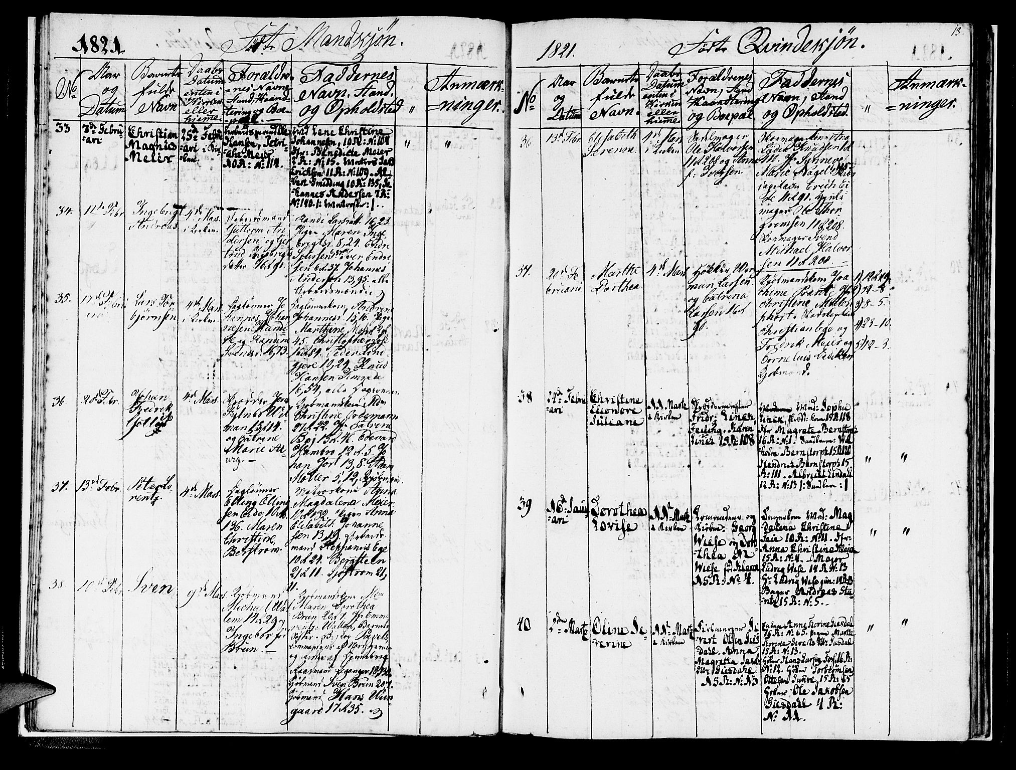 Domkirken sokneprestembete, SAB/A-74801/H/Haa/L0011: Parish register (official) no. A 11, 1820-1821, p. 13