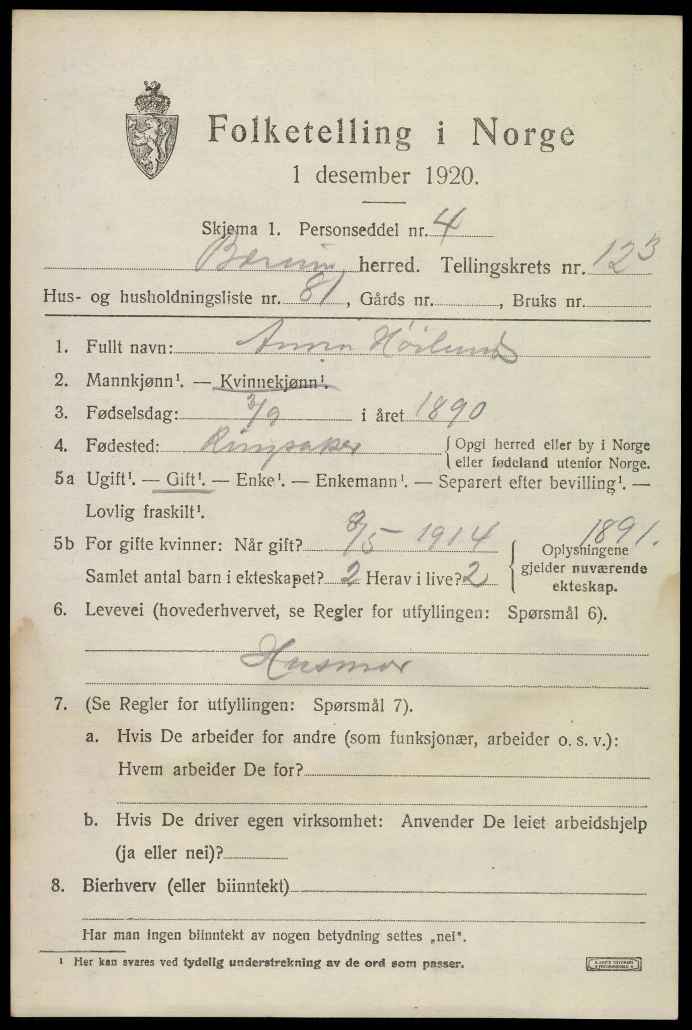 SAO, 1920 census for Bærum, 1920, p. 28774