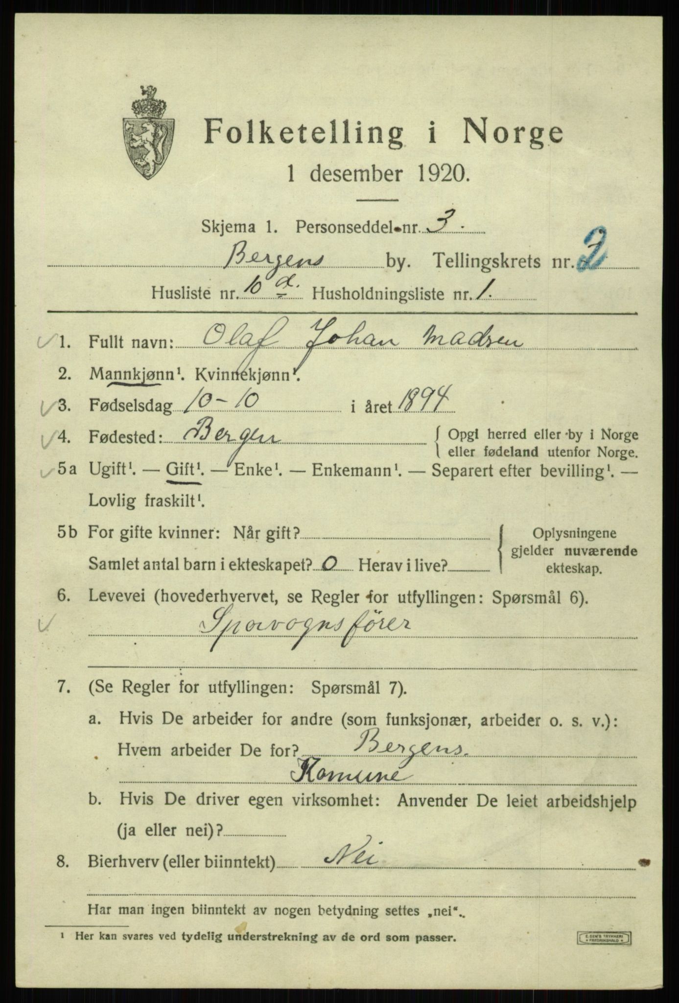 SAB, 1920 census for Bergen, 1920, p. 60265