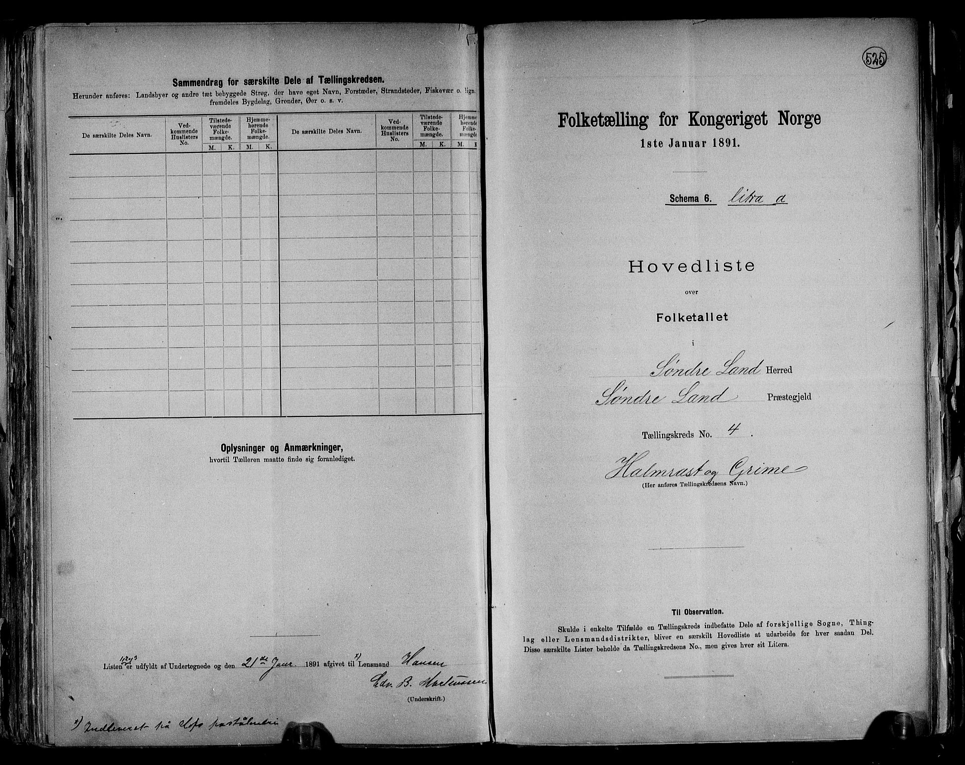 RA, 1891 census for 0536 Søndre Land, 1891, p. 16