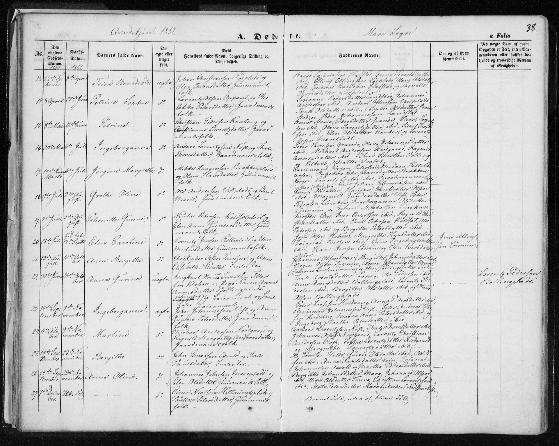 Ministerialprotokoller, klokkerbøker og fødselsregistre - Nord-Trøndelag, SAT/A-1458/735/L0342: Parish register (official) no. 735A07 /1, 1849-1862, p. 38