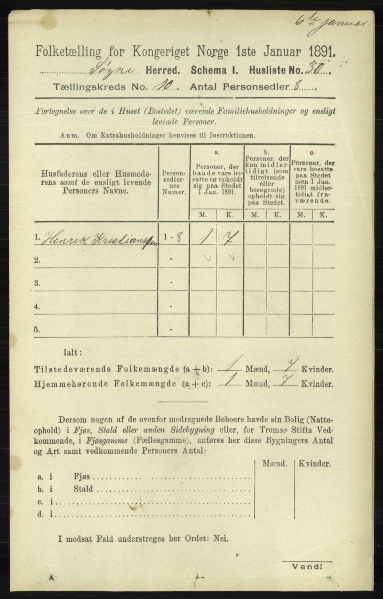 RA, 1891 census for 1018 Søgne, 1891, p. 2707