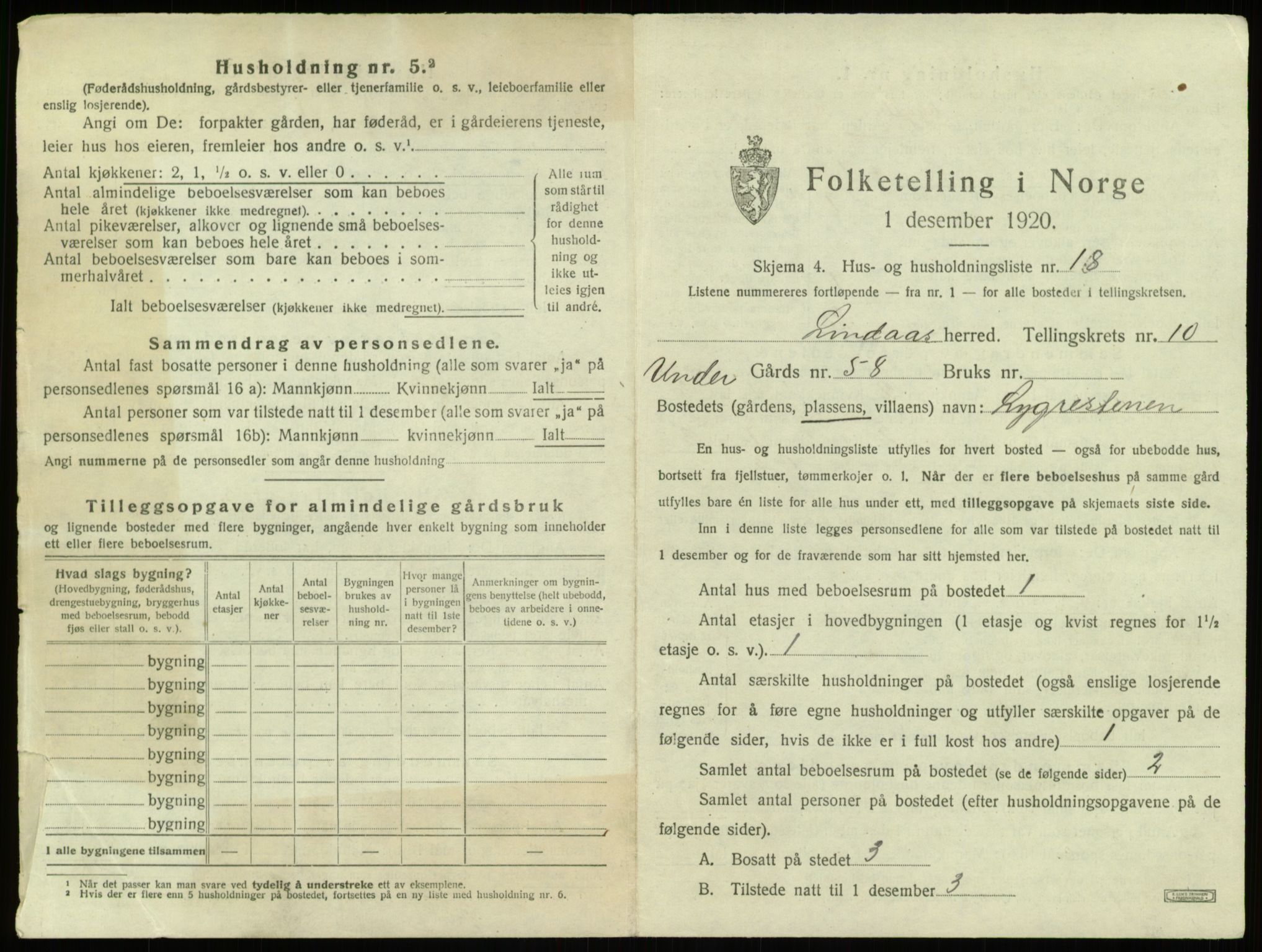 SAB, 1920 census for Lindås, 1920, p. 712