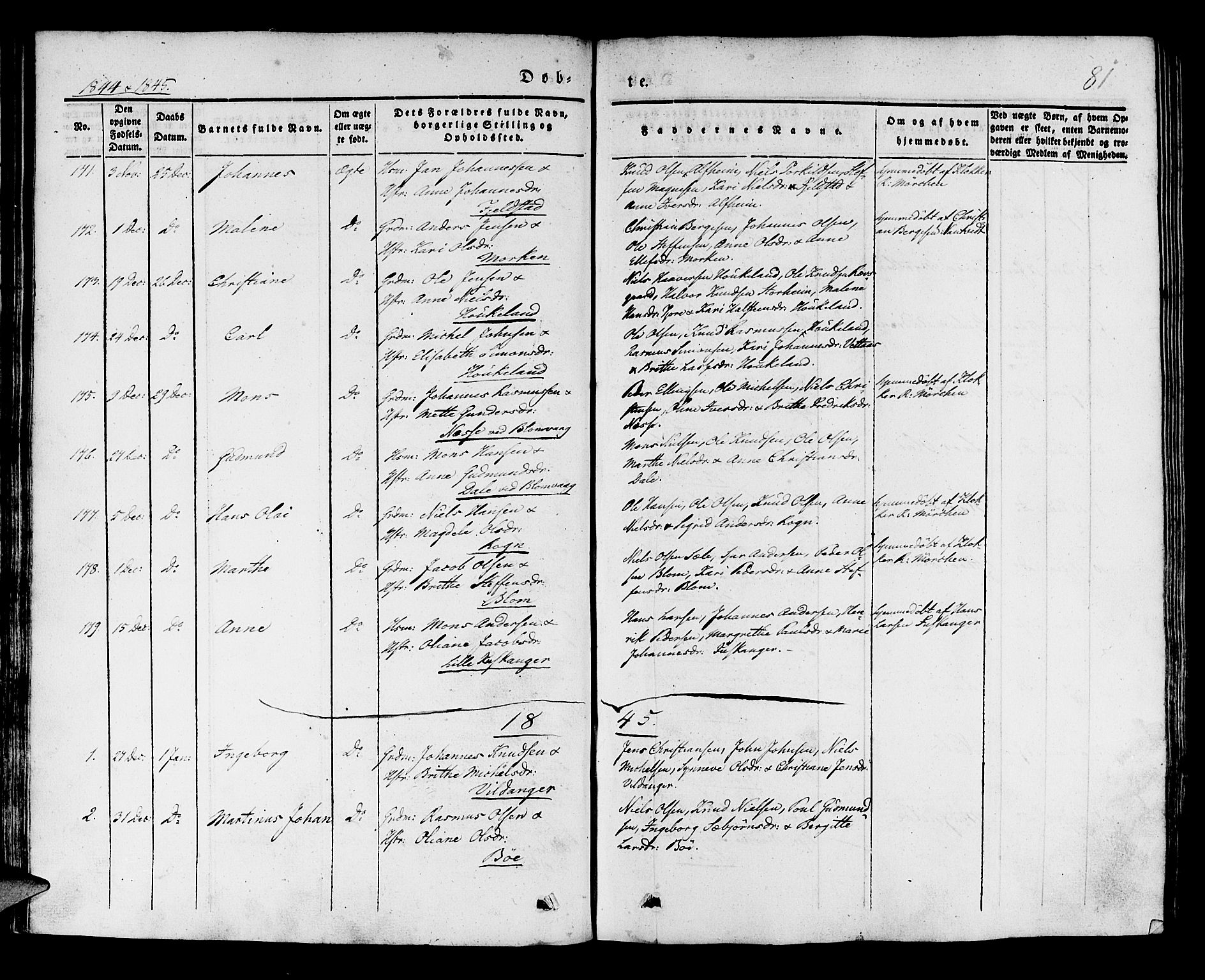 Manger sokneprestembete, SAB/A-76801/H/Haa: Parish register (official) no. A 5, 1839-1848, p. 81