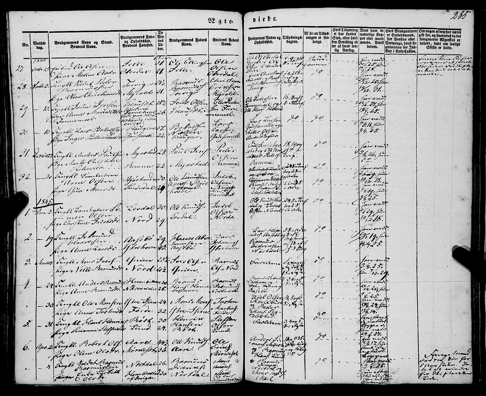 Eid sokneprestembete, AV/SAB-A-82301/H/Haa/Haaa/L0007: Parish register (official) no. A 7, 1844-1858, p. 285