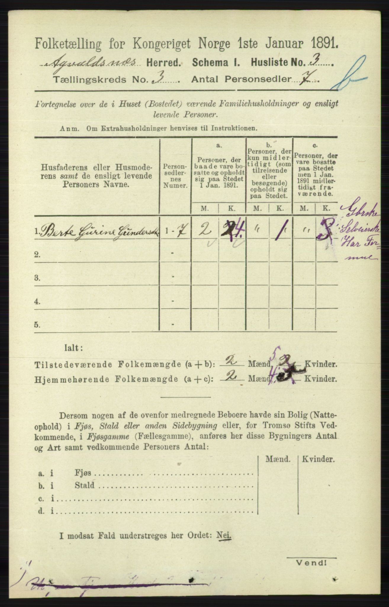 RA, 1891 census for 1147 Avaldsnes, 1891, p. 2501