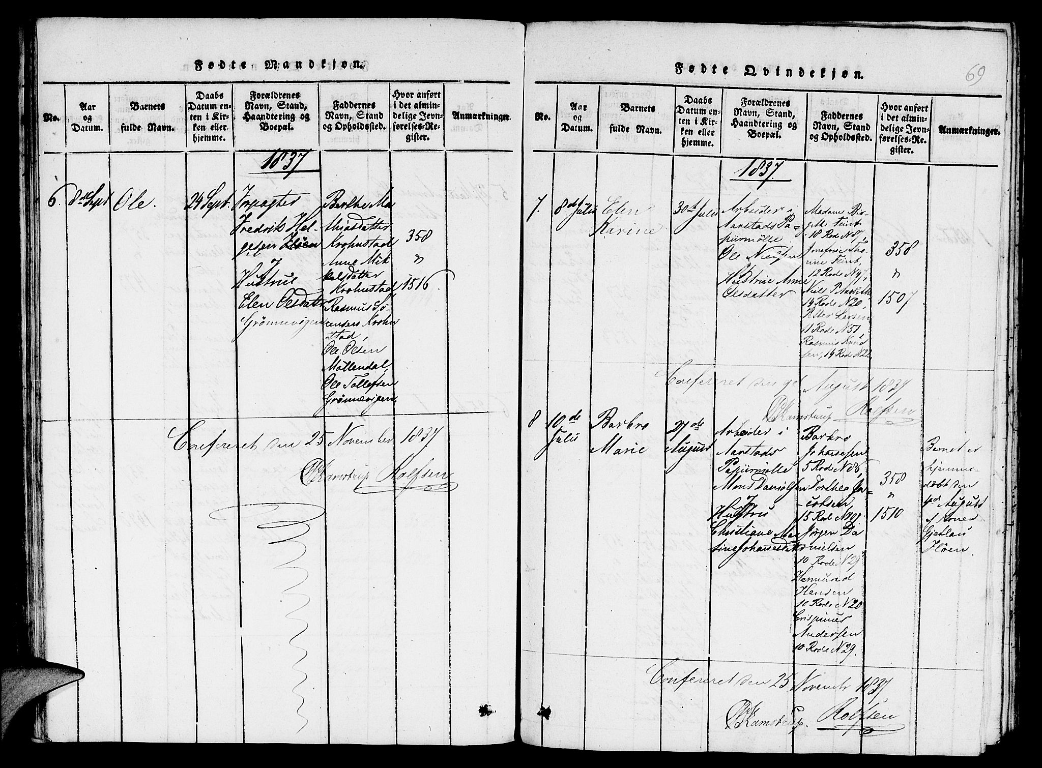 St. Jørgens hospital og Årstad sokneprestembete, AV/SAB-A-99934: Parish register (copy) no. A 1, 1816-1843, p. 69