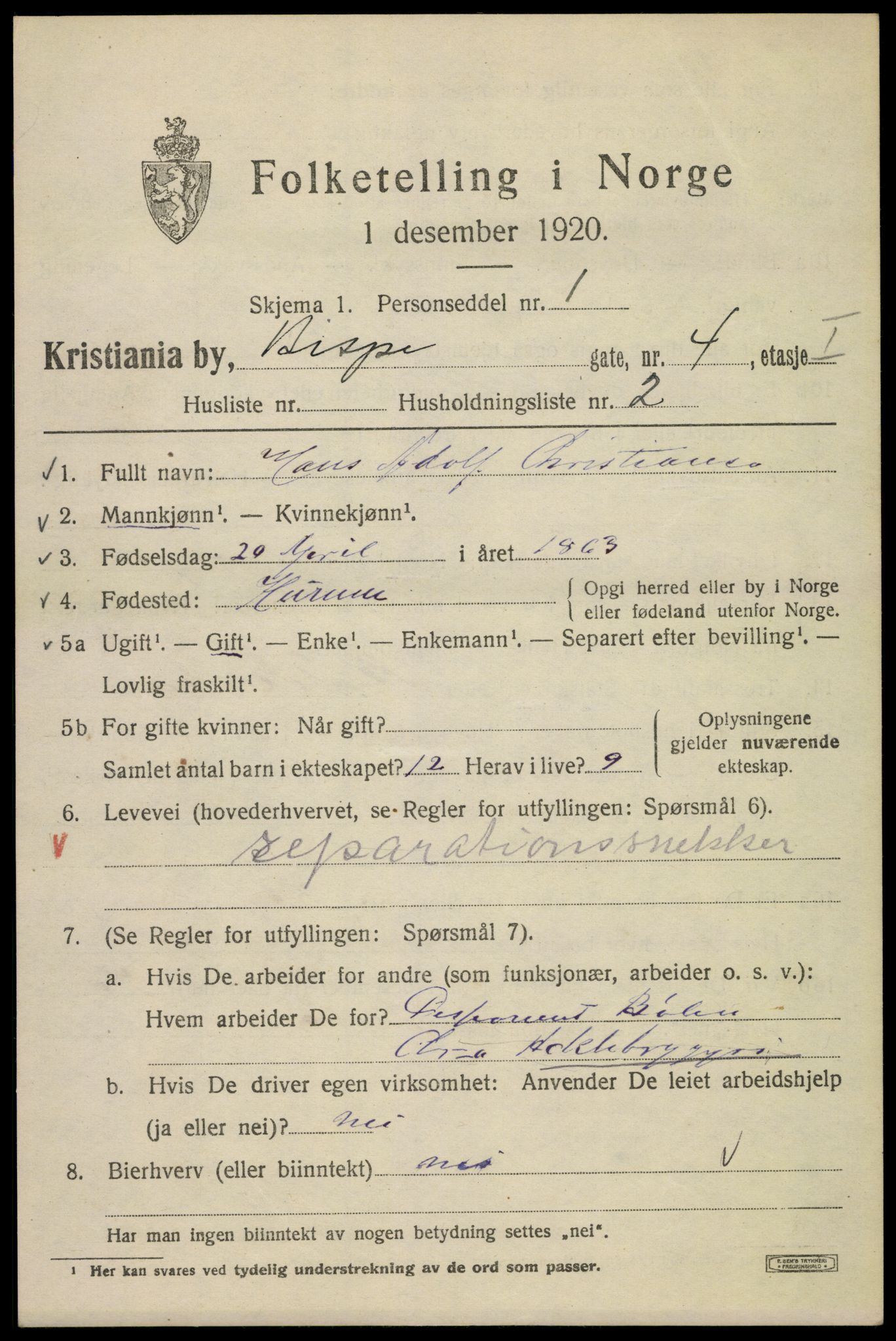 SAO, 1920 census for Kristiania, 1920, p. 157029