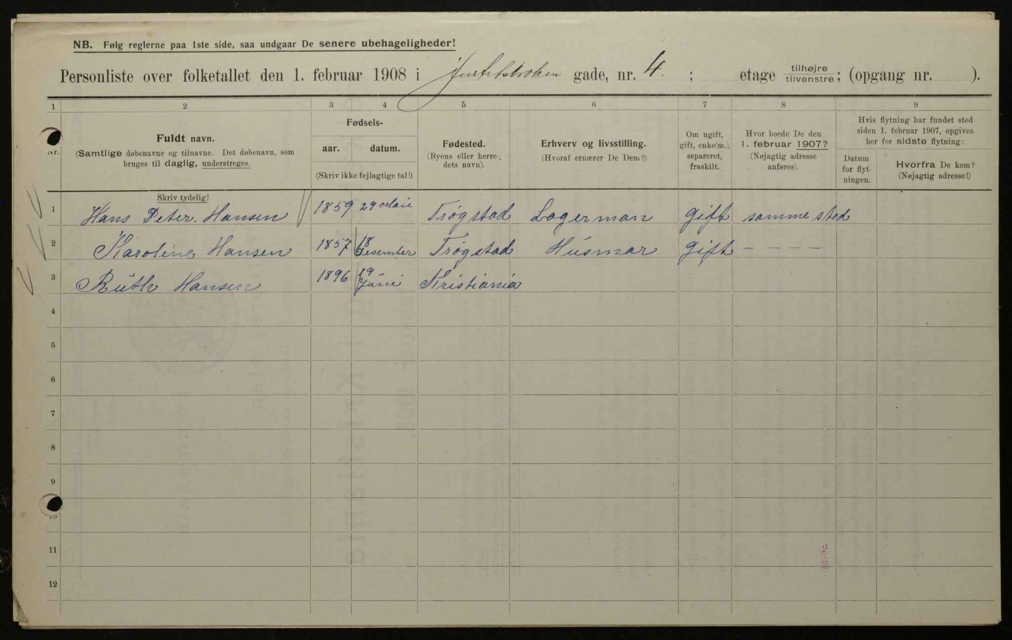 OBA, Municipal Census 1908 for Kristiania, 1908, p. 42636