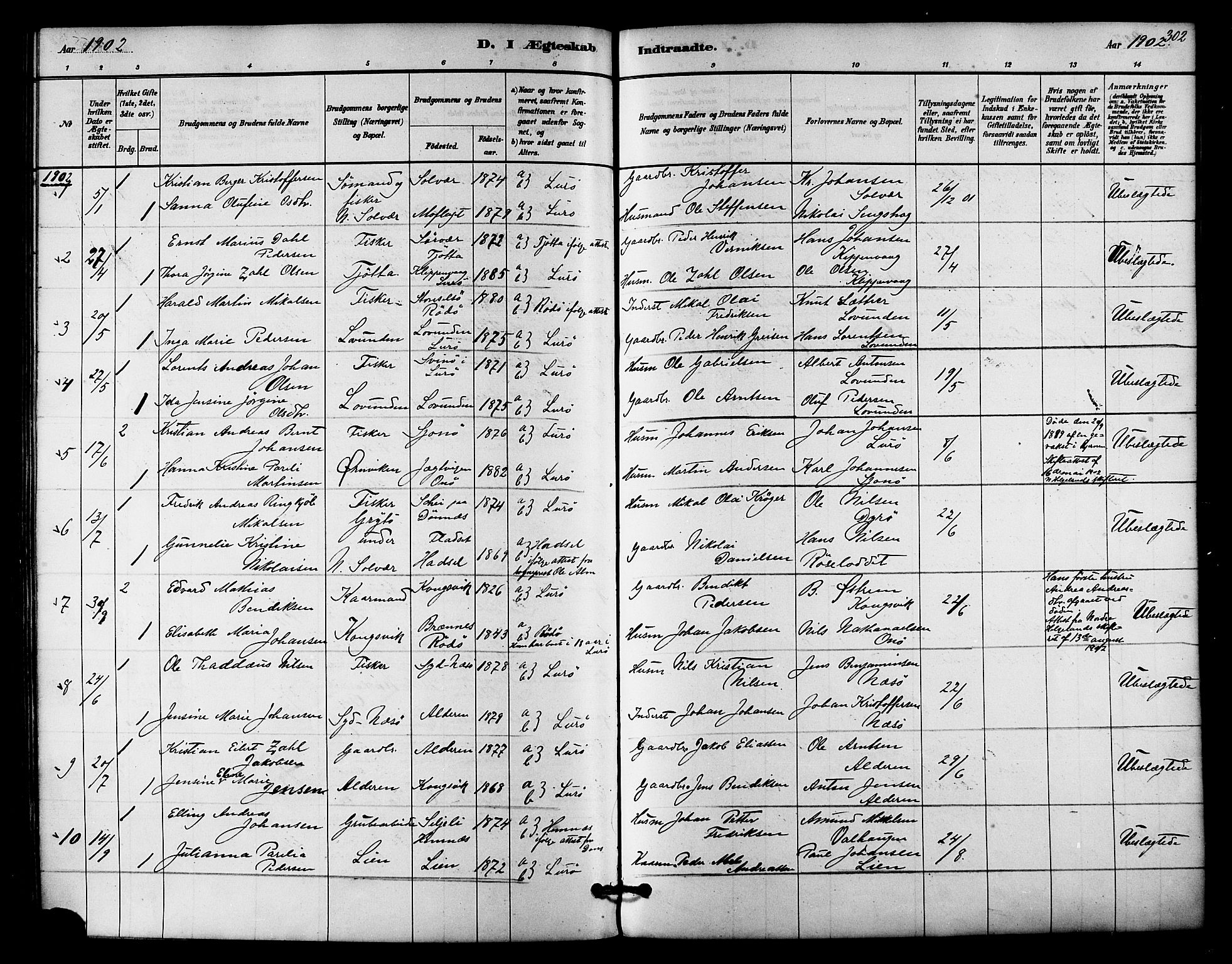 Ministerialprotokoller, klokkerbøker og fødselsregistre - Nordland, SAT/A-1459/839/L0568: Parish register (official) no. 839A05, 1880-1902, p. 302