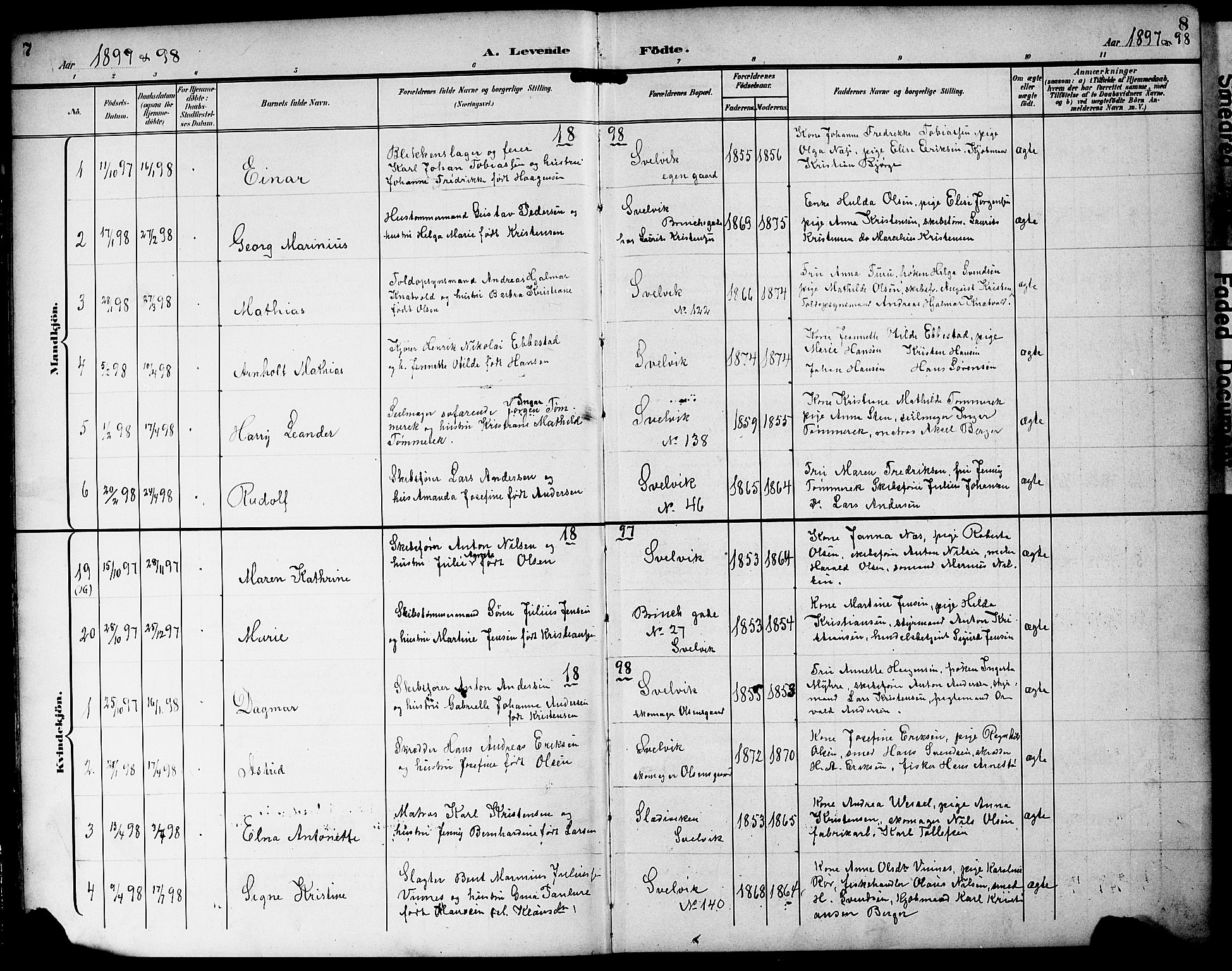 Strømm kirkebøker, AV/SAKO-A-322/G/Gb/L0002: Parish register (copy) no. II 2, 1897-1928, p. 7-8