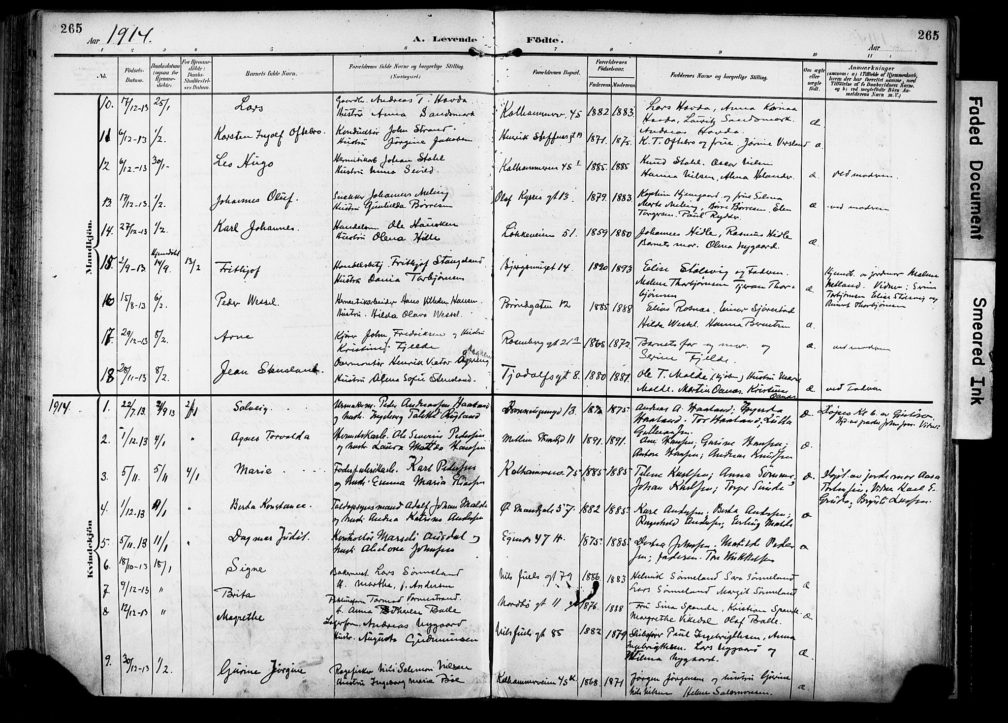 Domkirken sokneprestkontor, AV/SAST-A-101812/001/30/30BA/L0033: Parish register (official) no. A 32, 1903-1915, p. 265