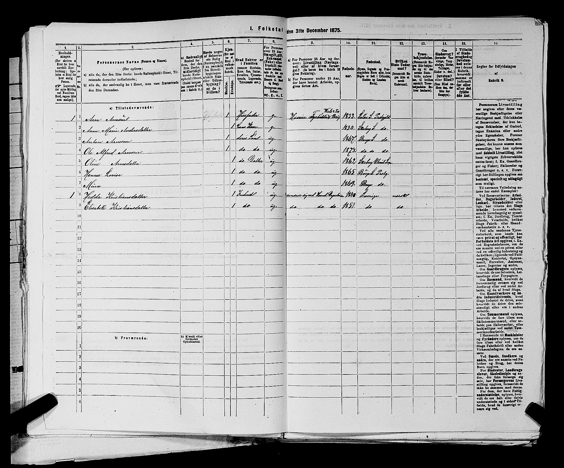 RA, 1875 census for 0113P Borge, 1875, p. 536