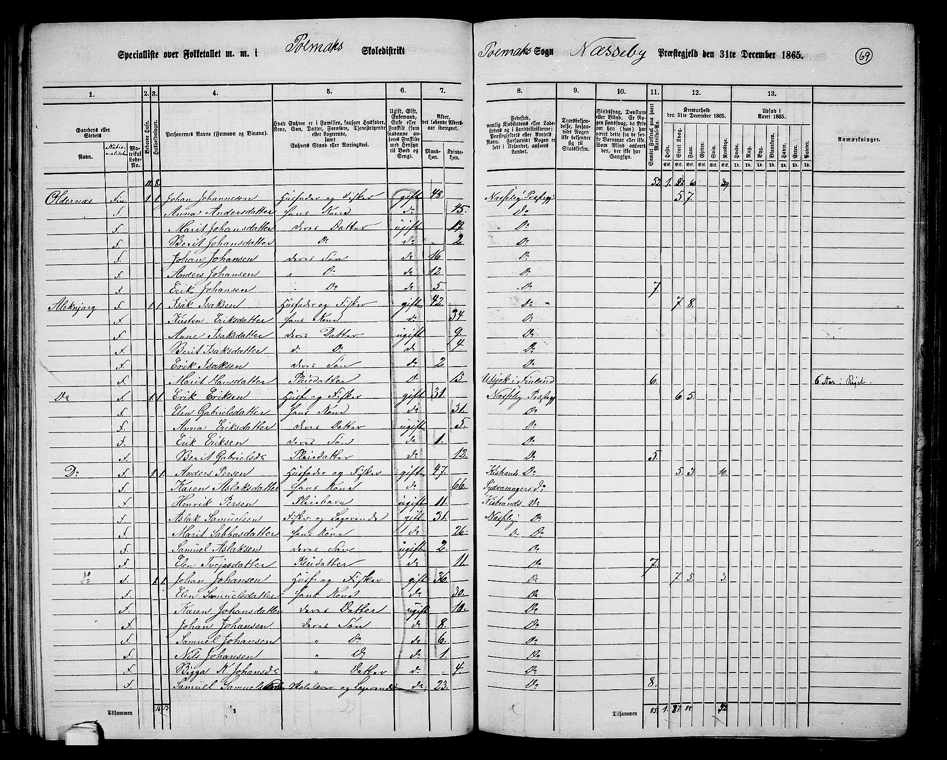 RA, 1865 census for Nesseby, 1865, p. 52