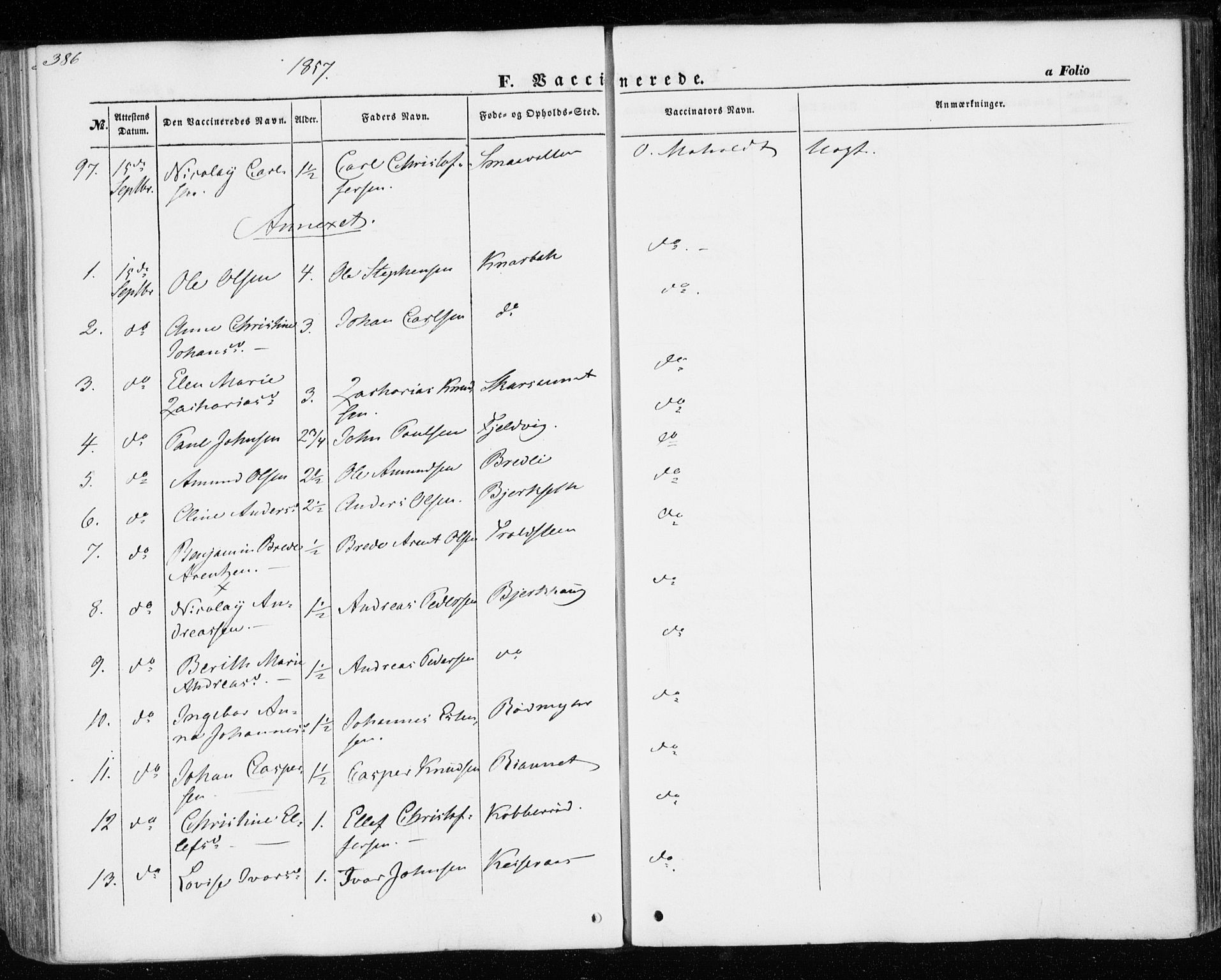 Ministerialprotokoller, klokkerbøker og fødselsregistre - Nord-Trøndelag, AV/SAT-A-1458/701/L0008: Parish register (official) no. 701A08 /1, 1854-1863, p. 386