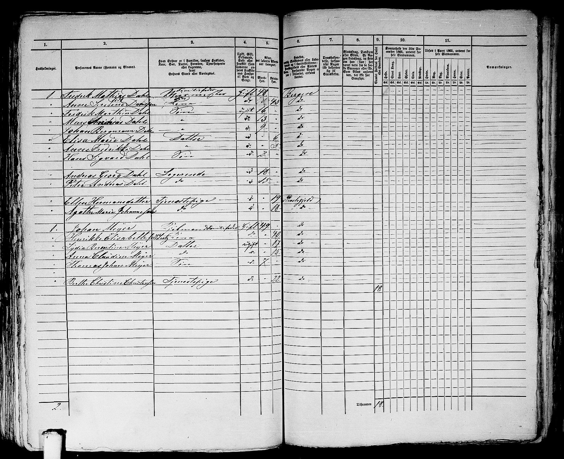 RA, 1865 census for Bergen, 1865, p. 3967