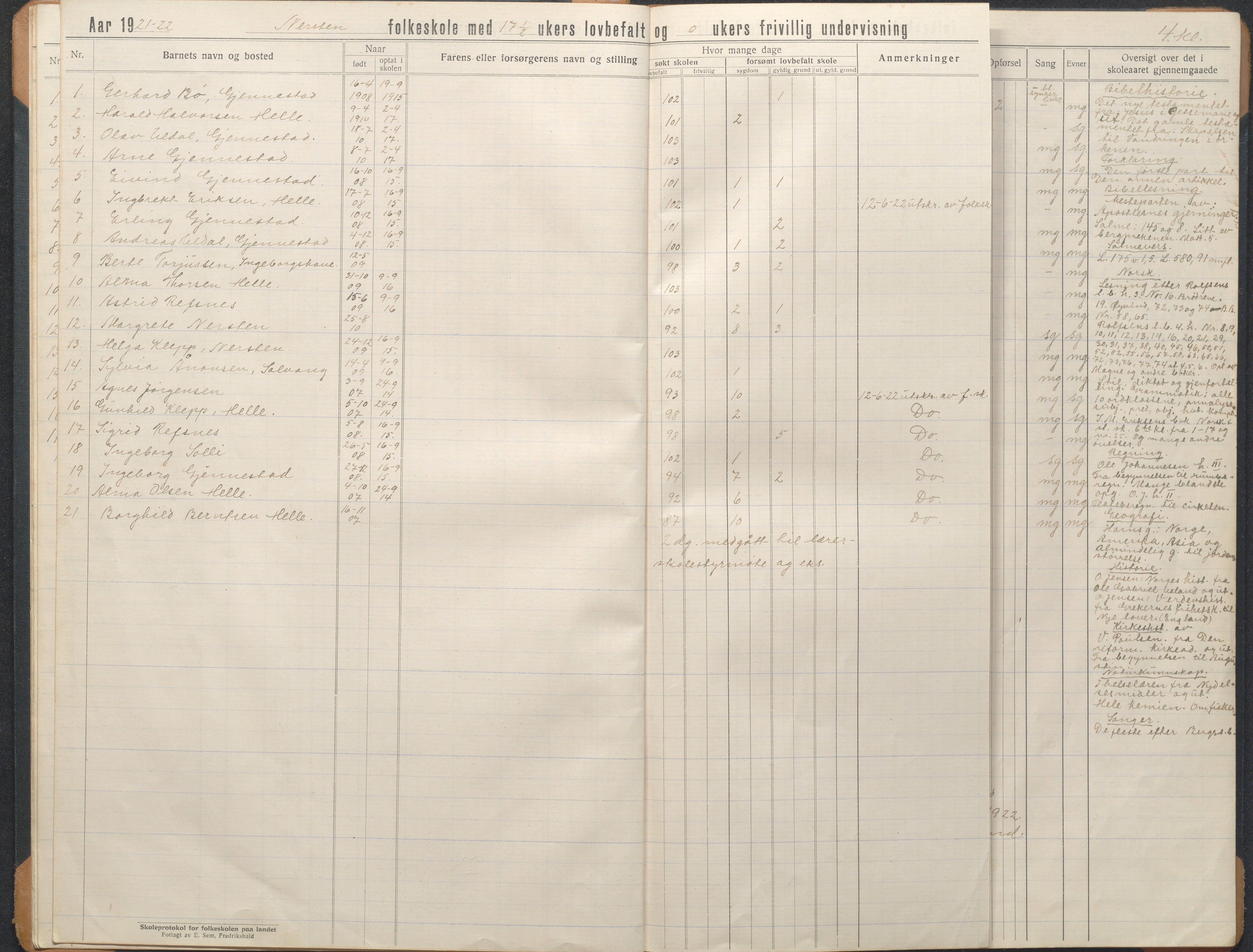 Øyestad kommune frem til 1979, AAKS/KA0920-PK/06/06L/L0004: Skoleprotokoll, 1920-1960