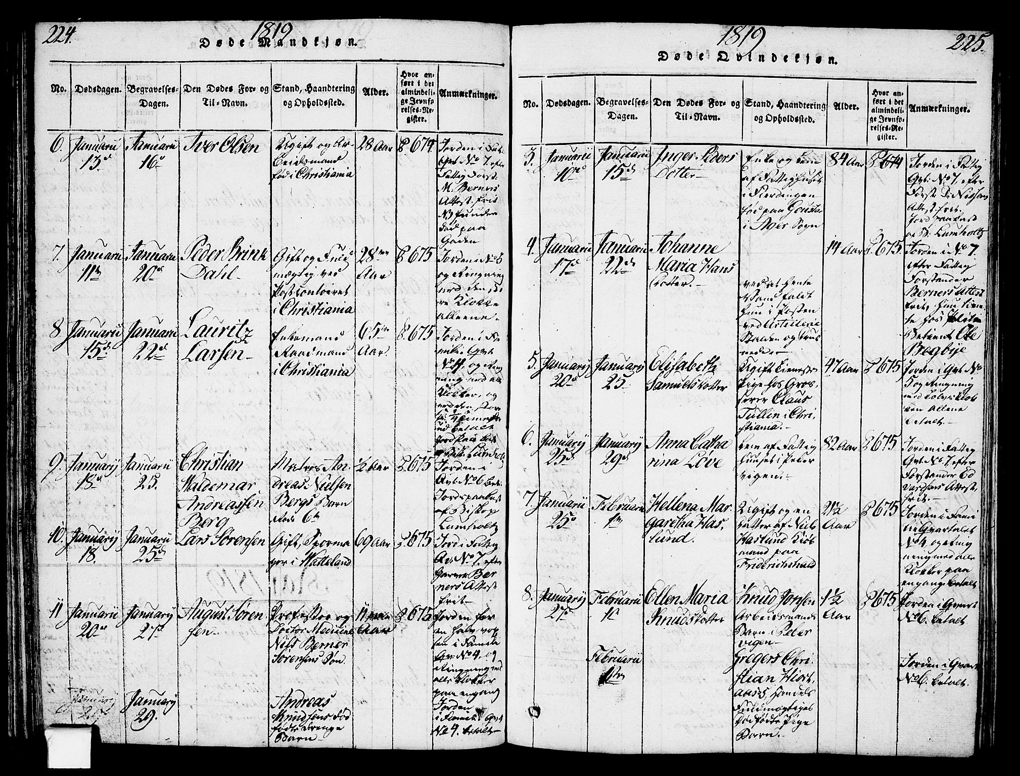 Oslo domkirke Kirkebøker, SAO/A-10752/F/Fa/L0007: Parish register (official) no. 7, 1817-1824, p. 224-225