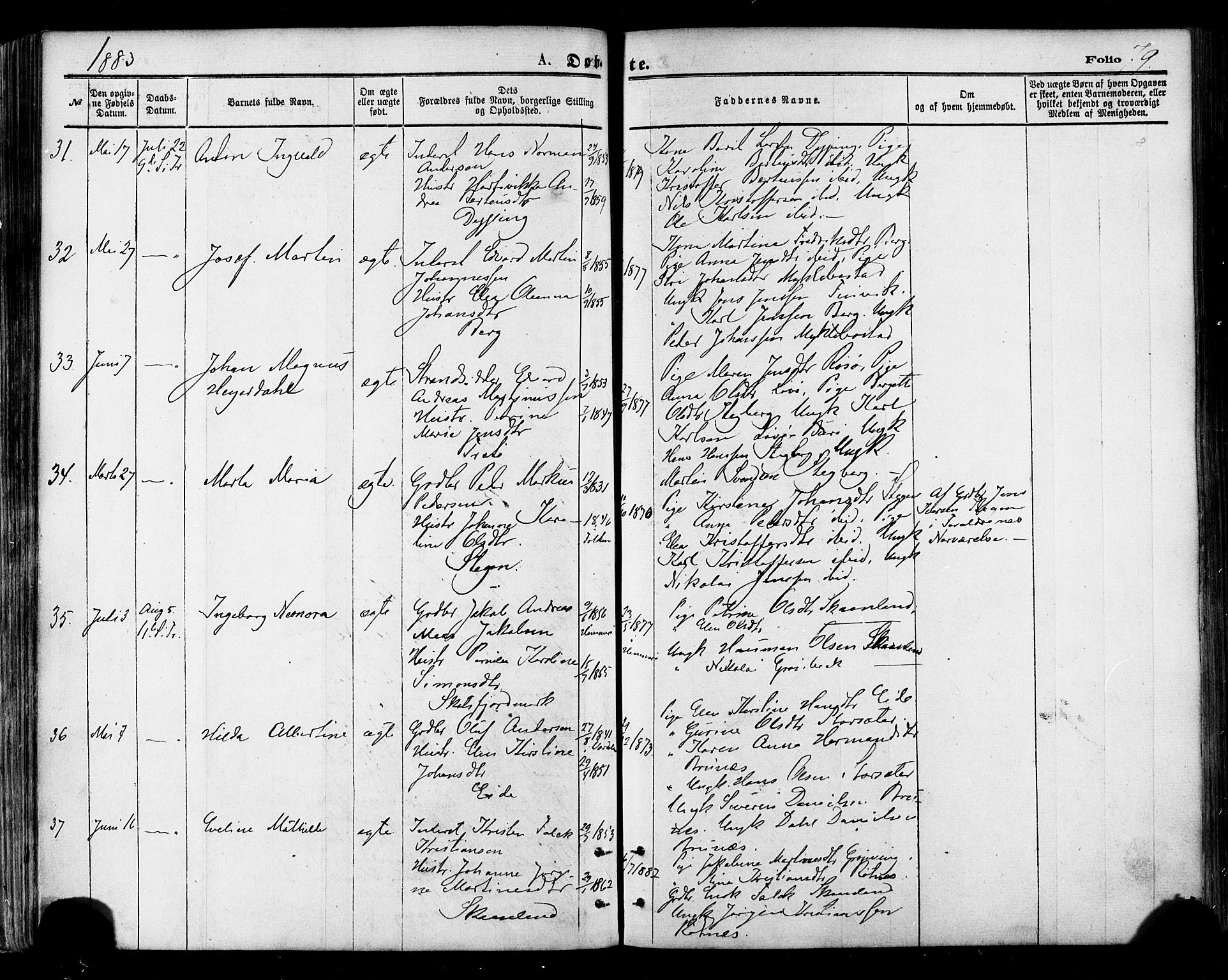 Ministerialprotokoller, klokkerbøker og fødselsregistre - Nordland, SAT/A-1459/855/L0802: Parish register (official) no. 855A10, 1875-1886, p. 79